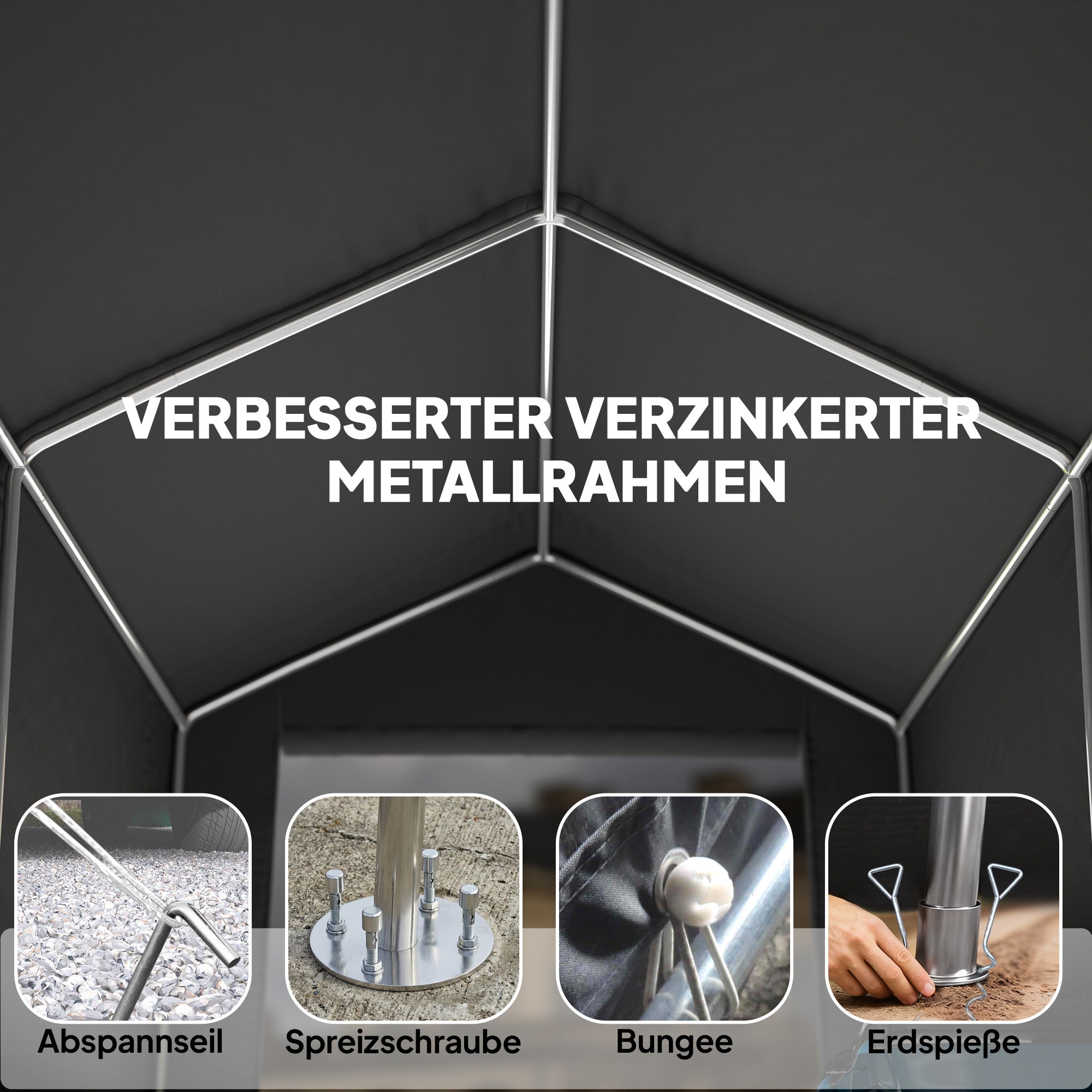 Garage Tent 2.3 x 1.9 m (7'6" x 6'3") — Water-Resistant Storage Shelter with Roll-Up Zipper Door & Ventilation, Galvanized Steel Frame, UV-Resistant — Dark Gray