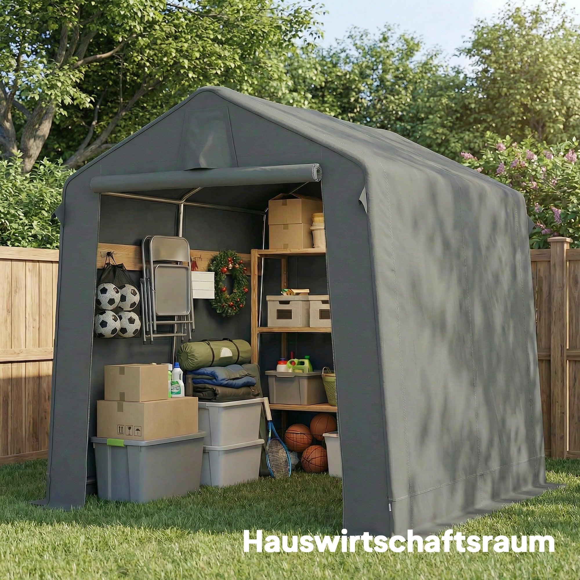 Garage Tent 2.3 x 1.9 m (7'6" x 6'3") — Water-Resistant Storage Shelter with Roll-Up Zipper Door & Ventilation, Galvanized Steel Frame, UV-Resistant — Dark Gray