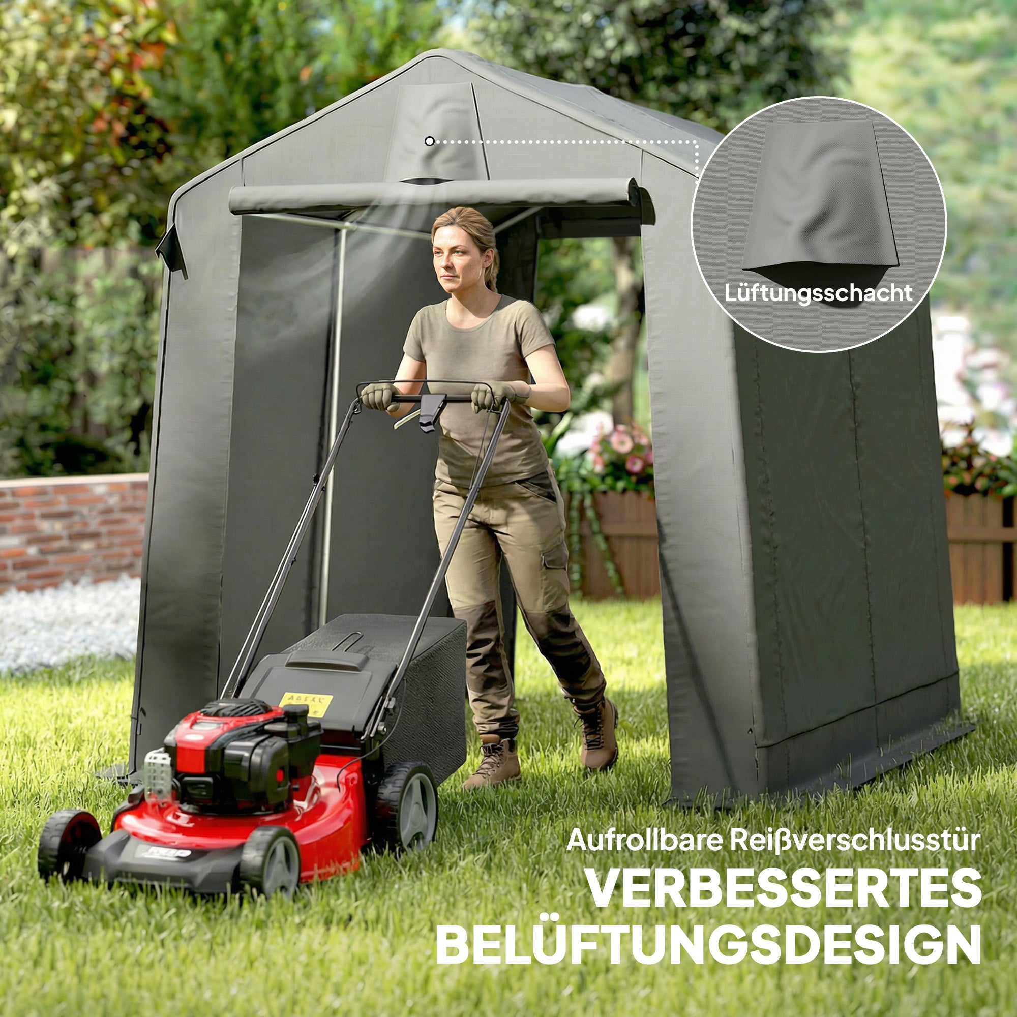 Garage Tent 2.3 x 1.9 m (7'6" x 6'3") — Water-Resistant Storage Shelter with Roll-Up Zipper Door & Ventilation, Galvanized Steel Frame, UV-Resistant — Dark Gray