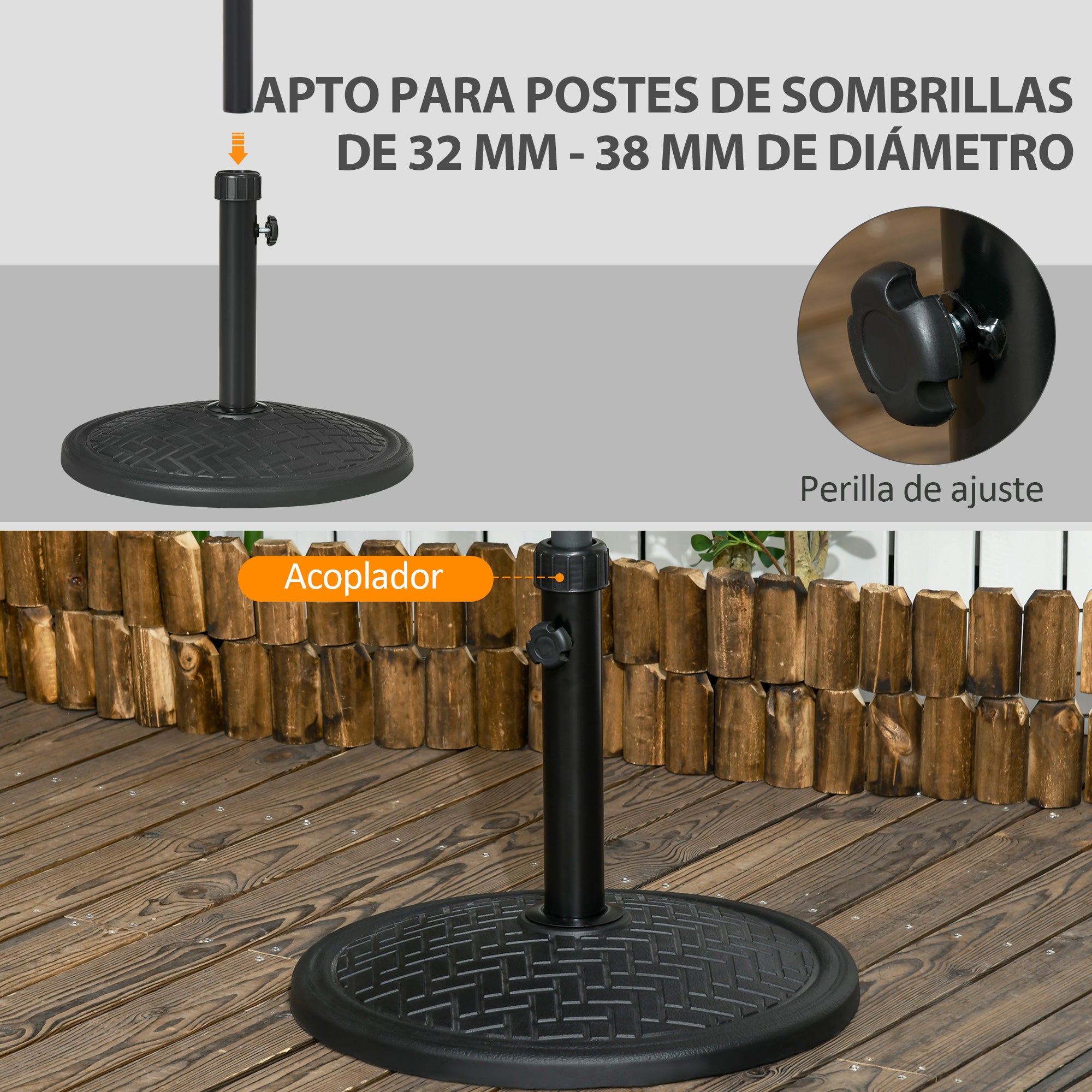 Concrete Umbrella Base Stand for 14 kg Parasol Stand for Ø32-38 mm Mast for Garden Terrace Patio Ø46x34 cm Black