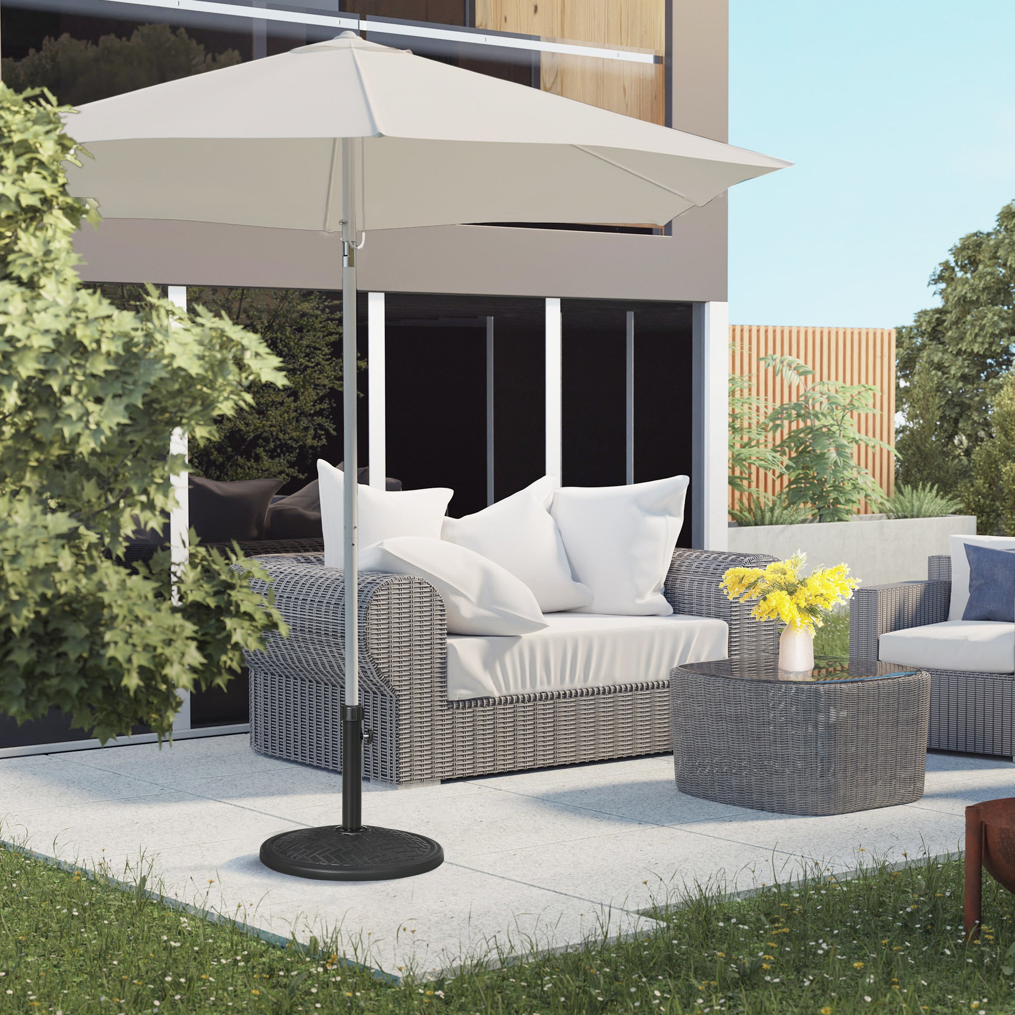 Concrete Umbrella Base Stand for 14 kg Parasol Stand for Ø32-38 mm Mast for Garden Terrace Patio Ø46x34 cm Black