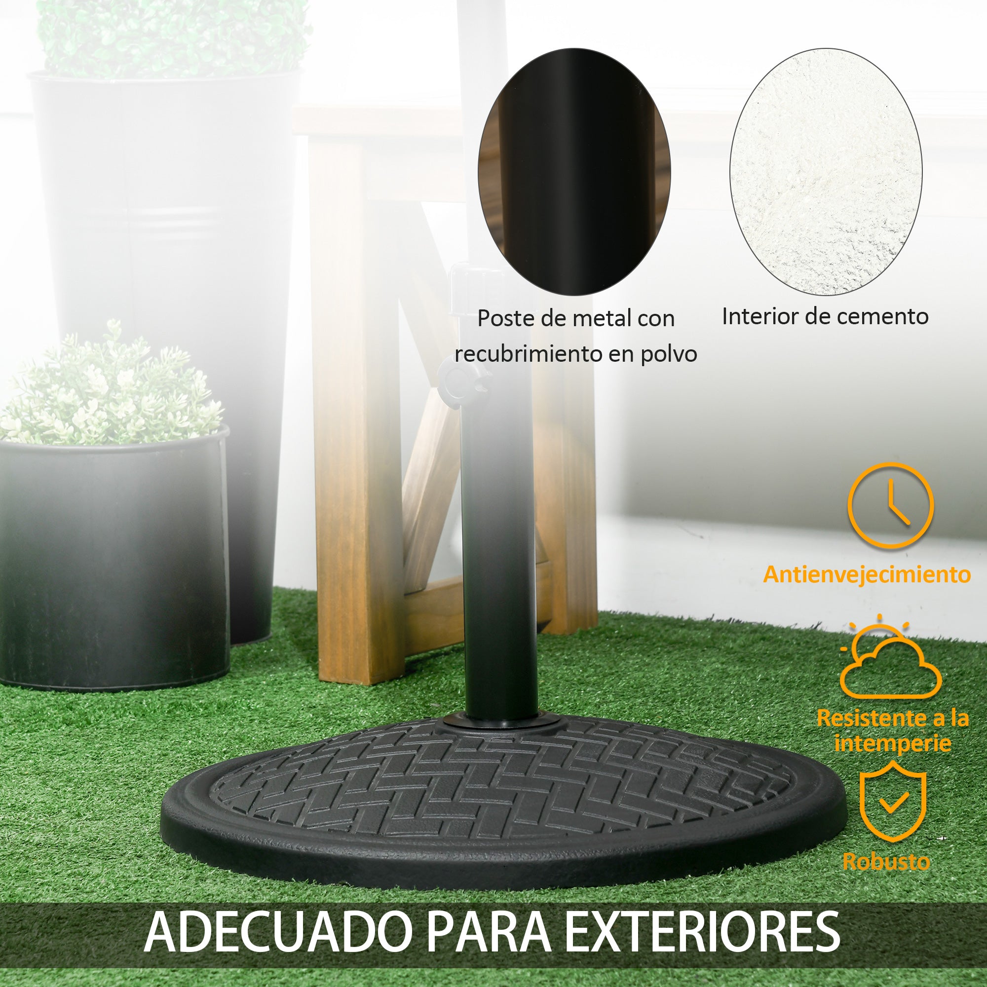 Concrete Umbrella Base Stand for 14 kg Parasol Stand for Ø32-38 mm Mast for Garden Terrace Patio Ø46x34 cm Black