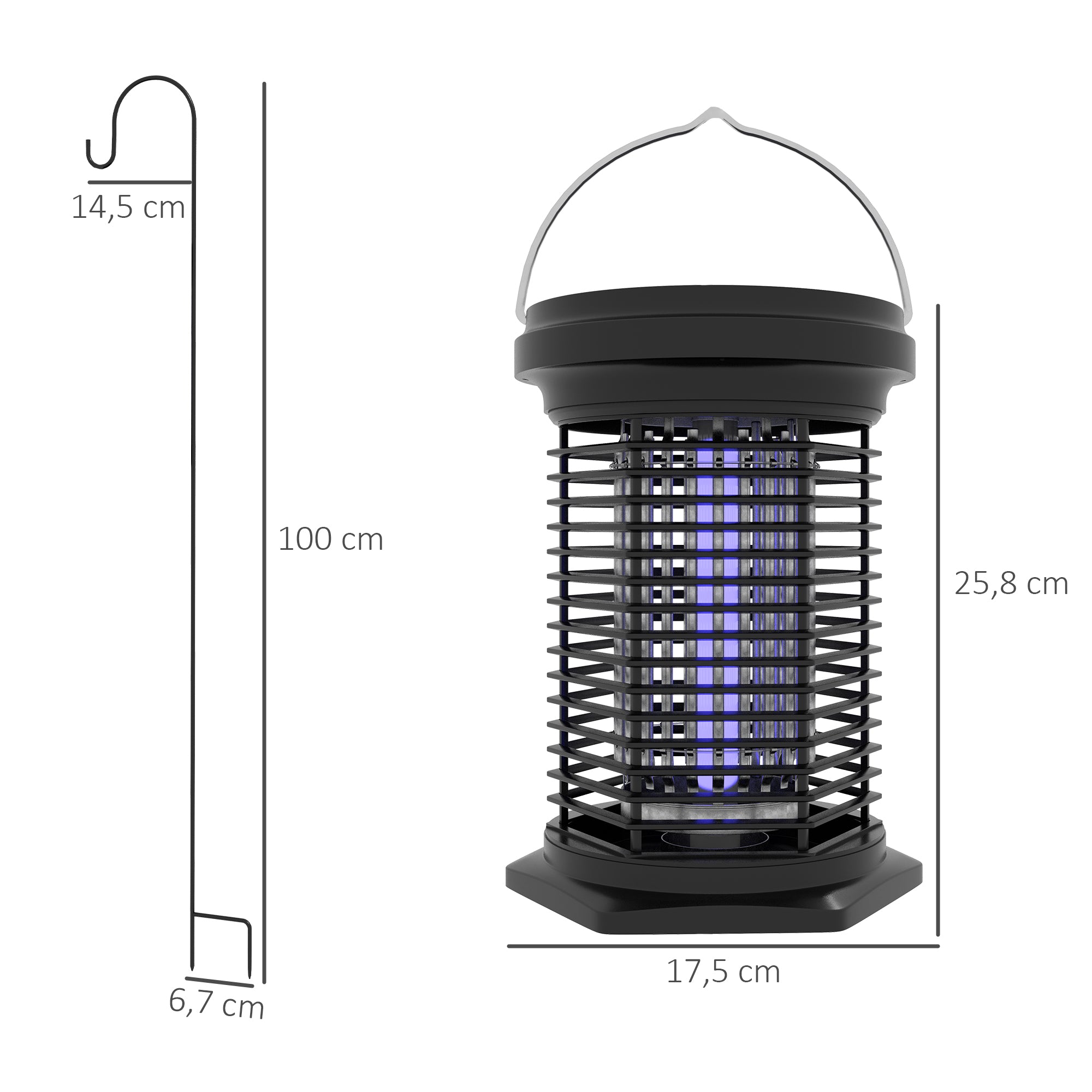 Insect and Mosquito Repellent Lamp, Hanging Garden Lantern, Solar and USB-C Rechargeable - Effective for 50m² area in black