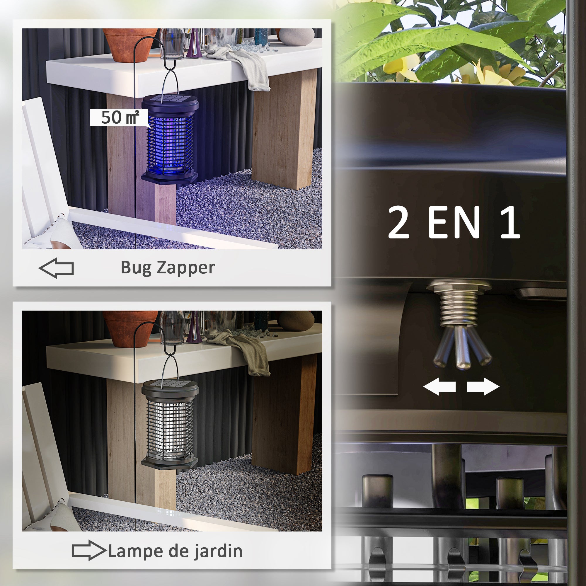 Insect and Mosquito Repellent Lamp, Hanging Garden Lantern, Solar and USB-C Rechargeable - Effective for 50m² area in black