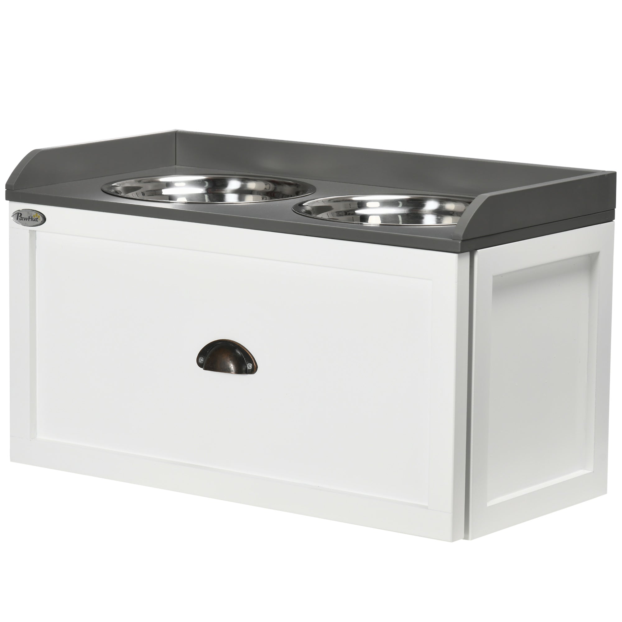 Dog Bowl, 2 x 2L Food Bowl, Elevated Feeder with Drawer, Stainless Steel Bowl, Feeding Station for Large Dogs, Brown