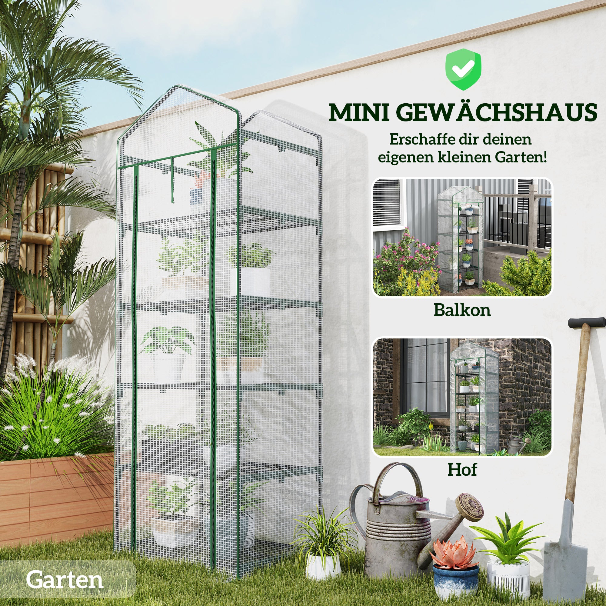 Greenhouse with Roll-Up Door, Shelves, Winterproof Steel Frame, Greenhouse for Balcony, Garden, Tomato House 69 x 49 x 193 cm, Tomato Greenhouse for Tomatoes, Flowers, White