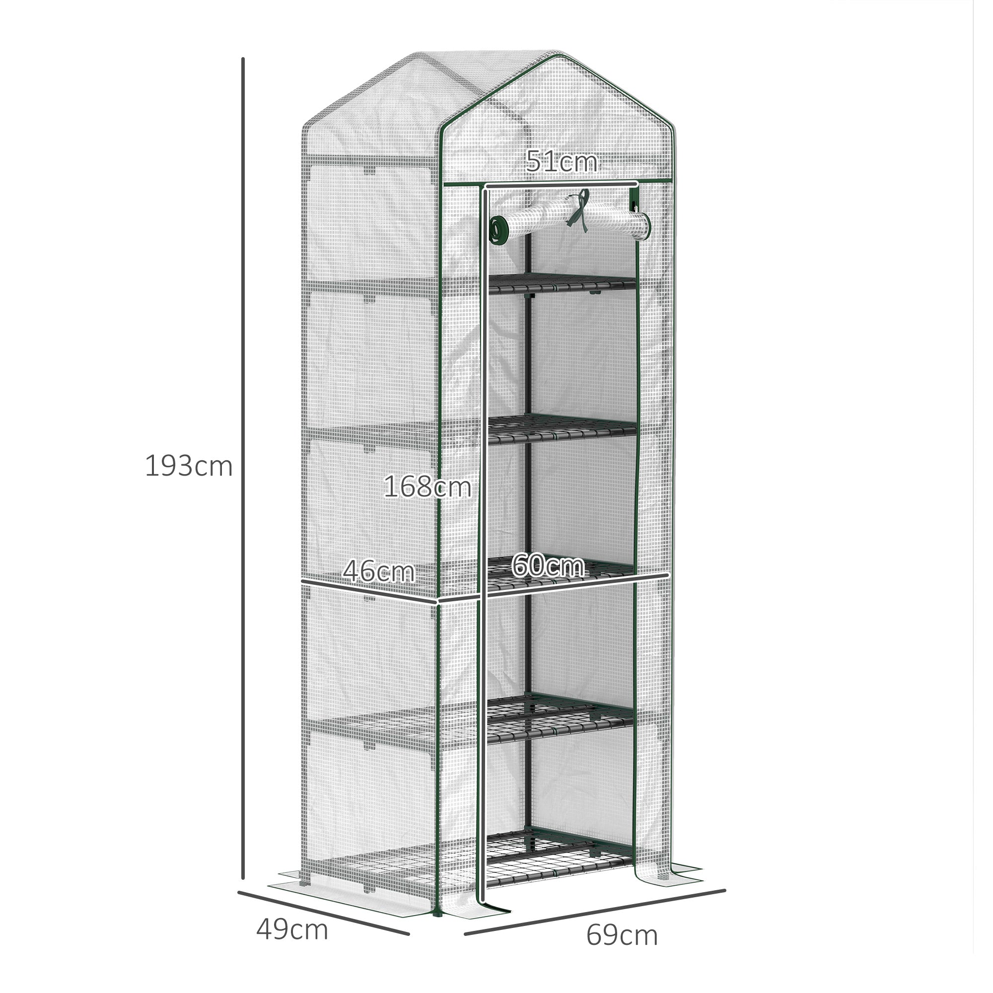 Greenhouse with Roll-Up Door, Shelves, Winterproof Steel Frame, Greenhouse for Balcony, Garden, Tomato House 69 x 49 x 193 cm, Tomato Greenhouse for Tomatoes, Flowers, White