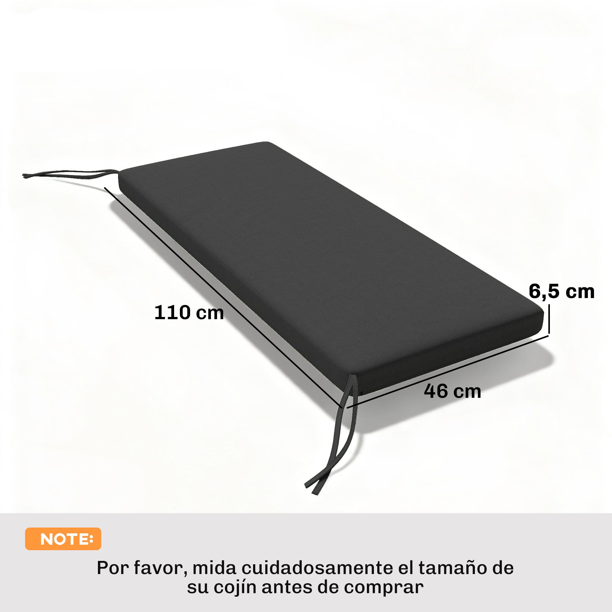 Padded Garden Bench Cushion 43.3 x 18.1 x 2.6 in, 2-Seat Outdoor Bench Pad with Removable Cover, UPF 30+, Waterproof, Tie Straps, Dark Gray