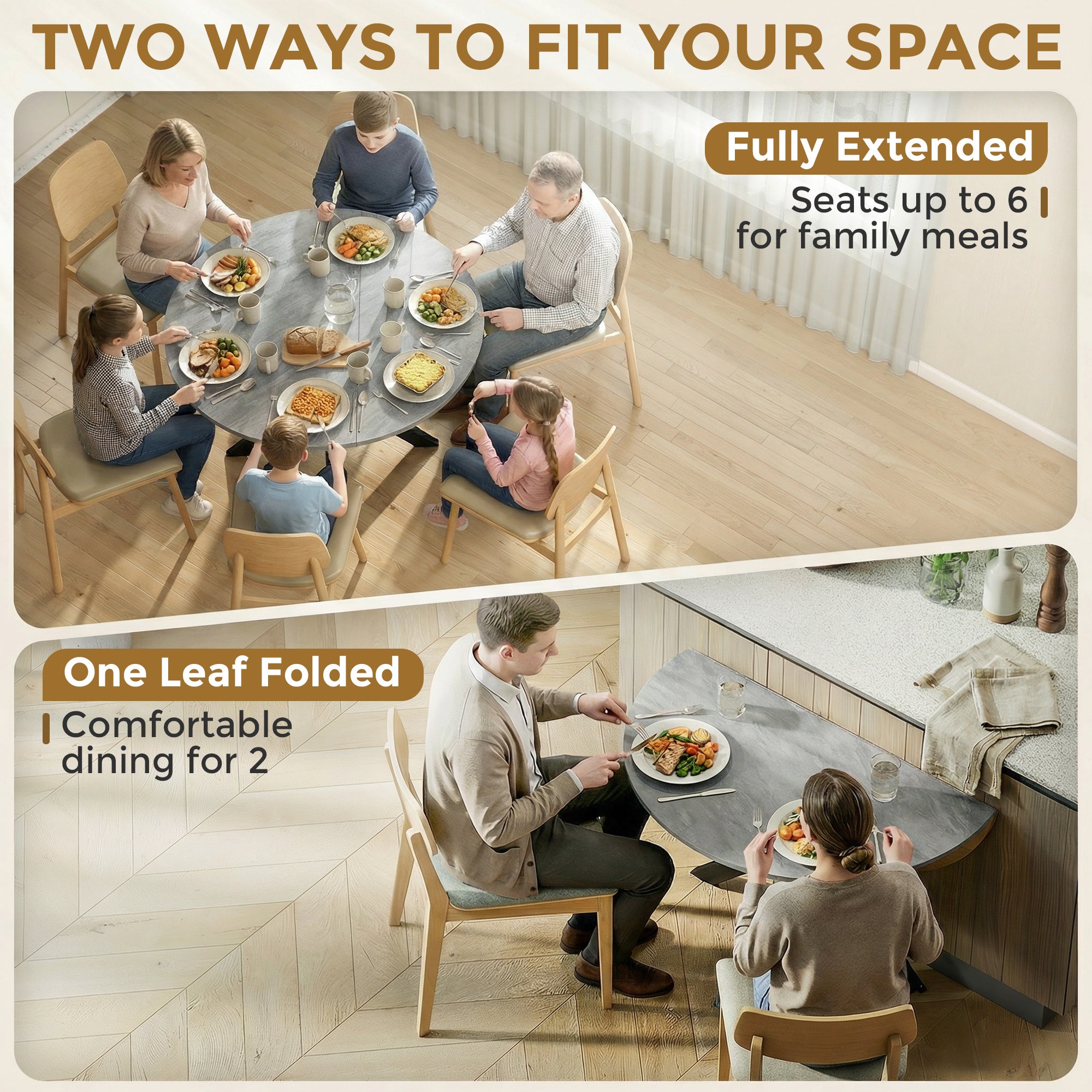 Round Folding Dining Table, Seats 2–6, Steel Spider-Leg Folding Table for Small Spaces, Dining Room, Kitchen, 43.3 x 43.3 x 29.9 in, Cement Gray