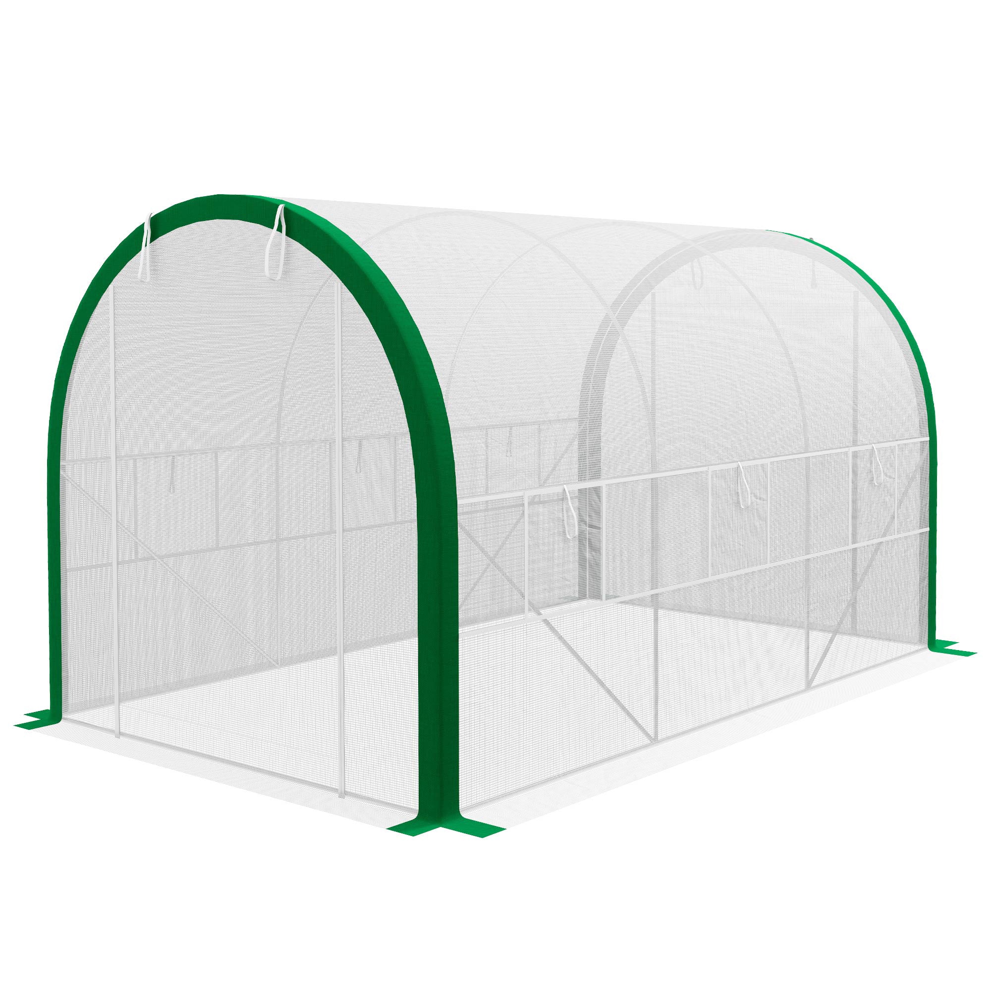 Greenhouse 3.58 x 2.1 x 2.1 m Tunnel Greenhouse with Roll-Up Door, Plant House with Window, Tomato Plant House for Garden, Balcony, Galvanized Steel, White