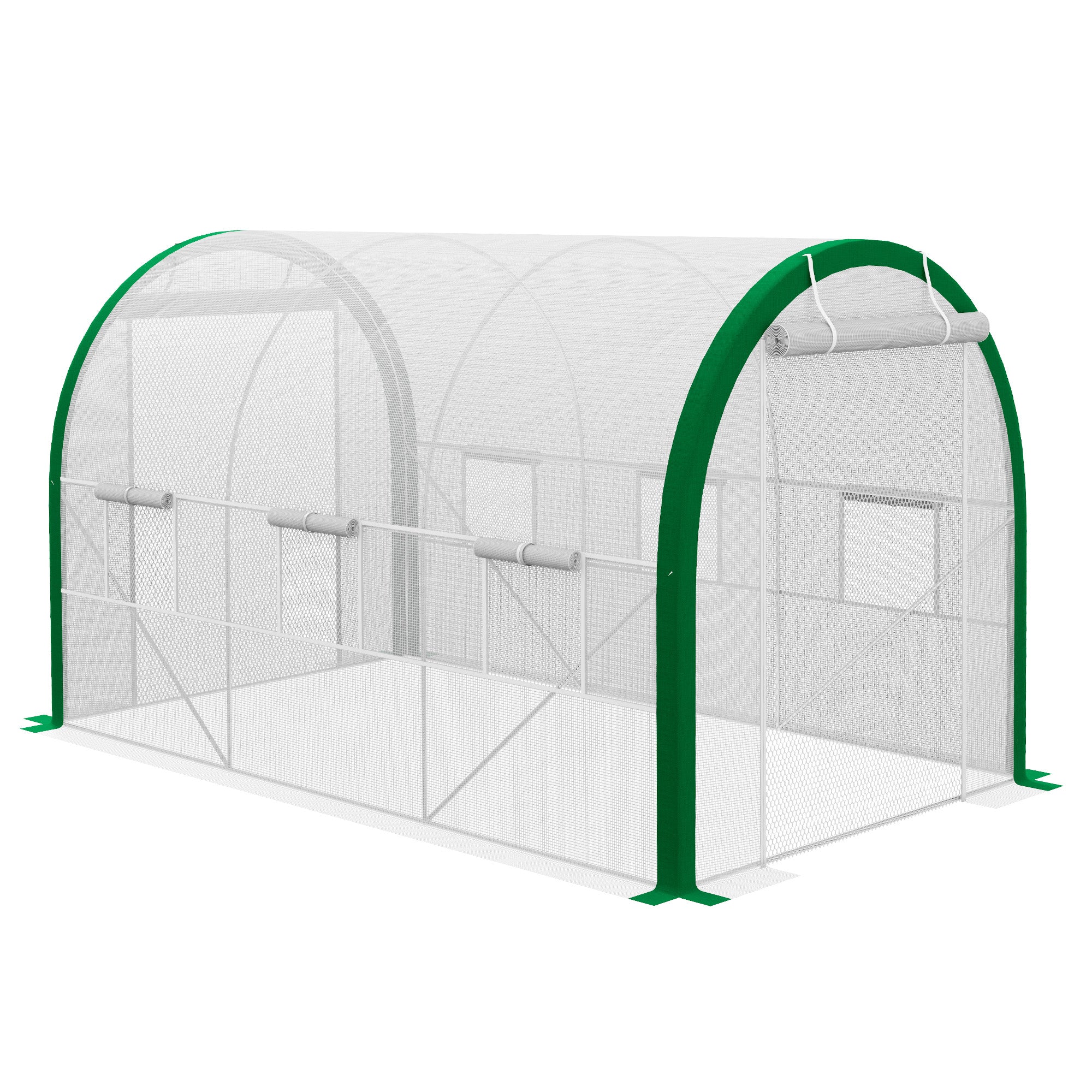 Greenhouse 3.58 x 2.1 x 2.1 m Tunnel Greenhouse with Roll-Up Door, Plant House with Window, Tomato Plant House for Garden, Balcony, Galvanized Steel, White