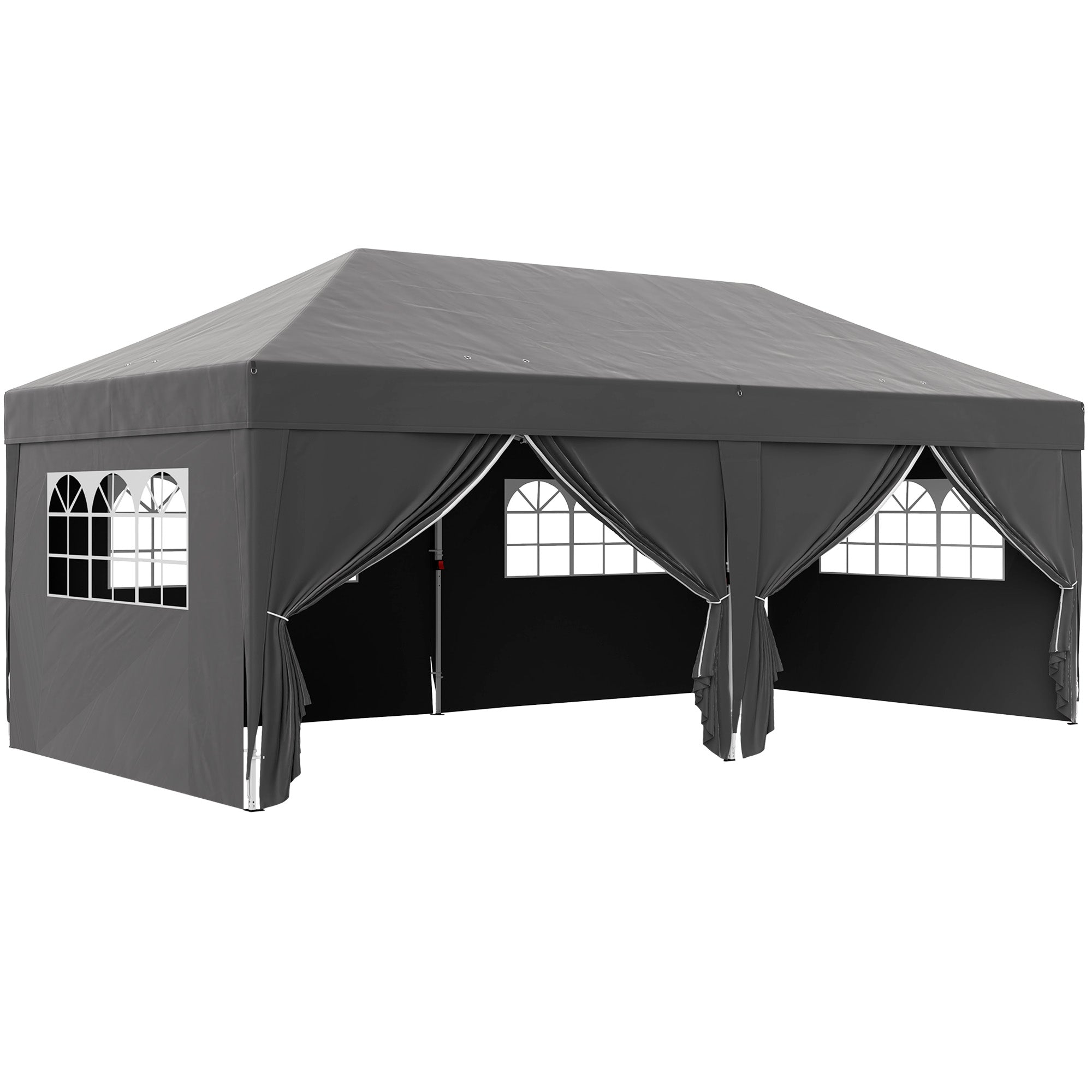 Gazebo approx. 6 x 3 m — Robust, Winter-Resistant Pop-Up Folding Canopy with Windowed Zip Door & Removable Side Panels, UV Protection, Black