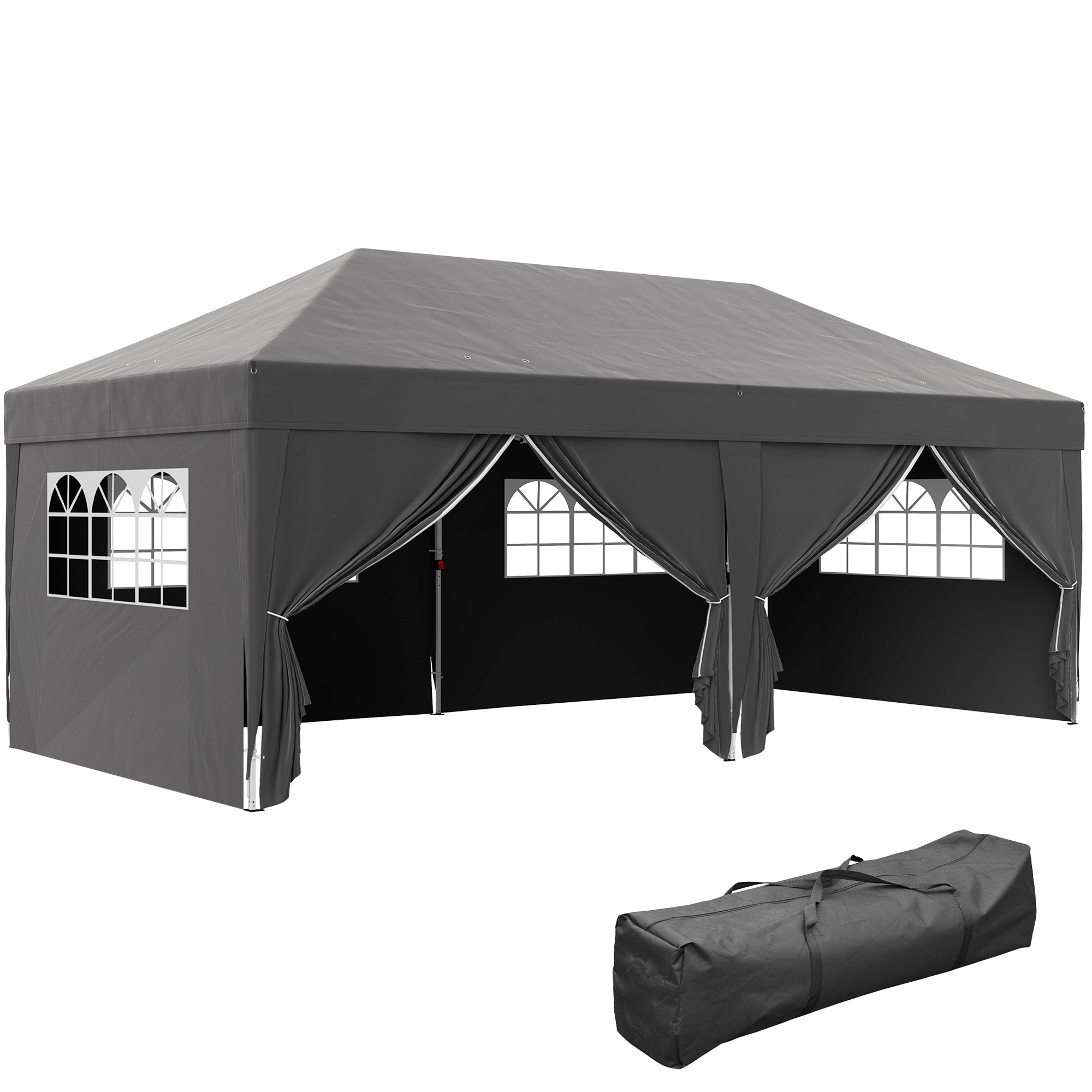 Gazebo approx. 6 x 3 m — Robust, Winter-Resistant Pop-Up Folding Canopy with Windowed Zip Door & Removable Side Panels, UV Protection, Black