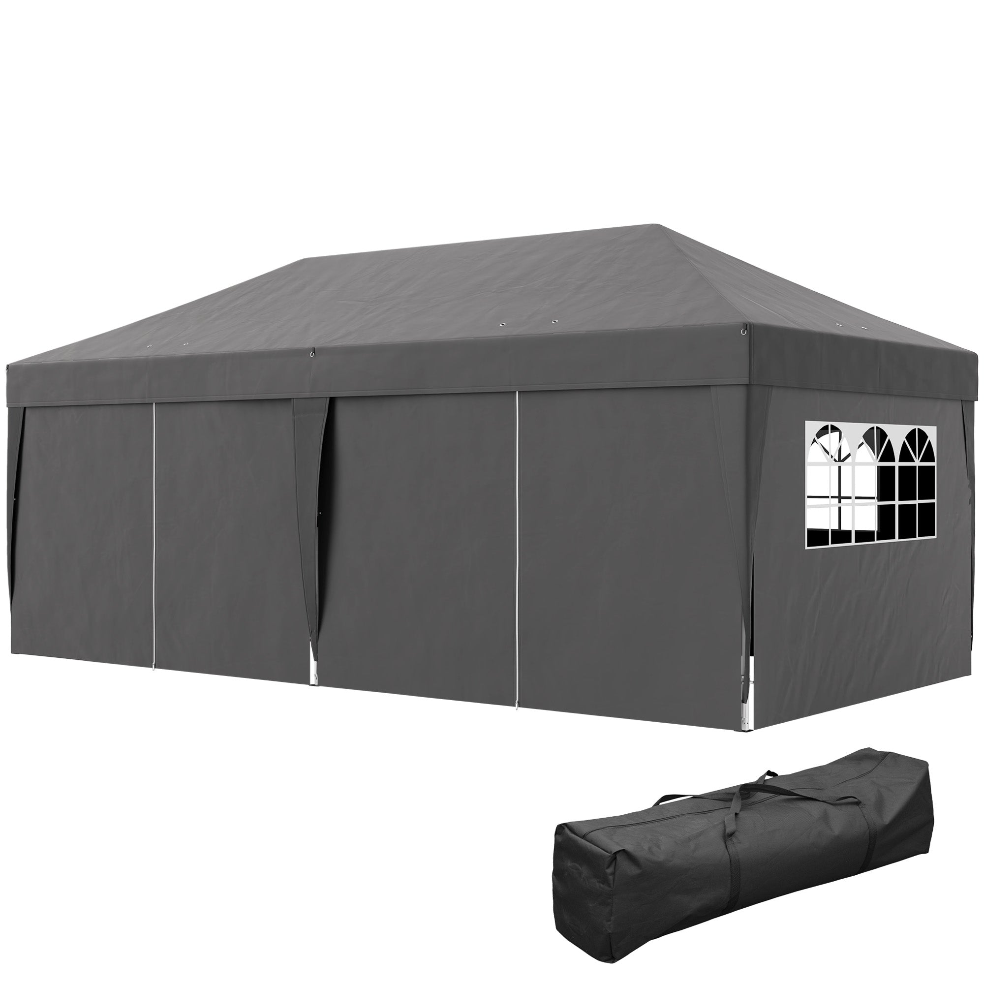 Gazebo approx. 6 x 3 m — Robust, Winter-Resistant Pop-Up Folding Canopy with Windowed Zip Door & Removable Side Panels, UV Protection, Black
