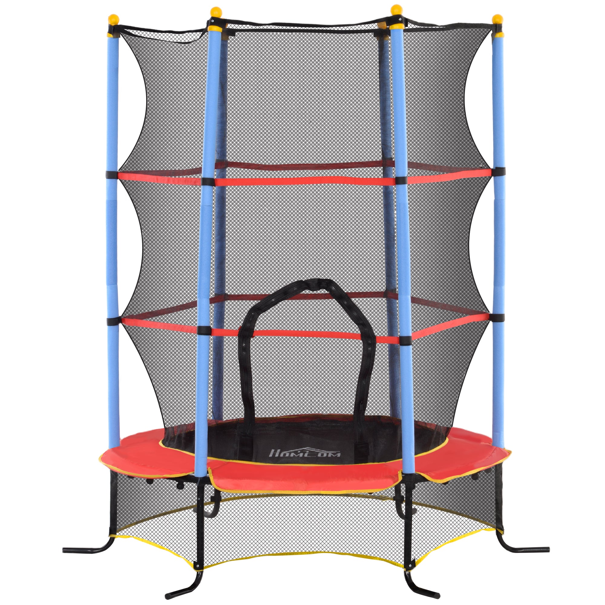 Children's Trampoline Ø 1.75 × 1.90H m Safety Net Zippered Door Spring Cover 6 Padded Poles Included Black Red Blue