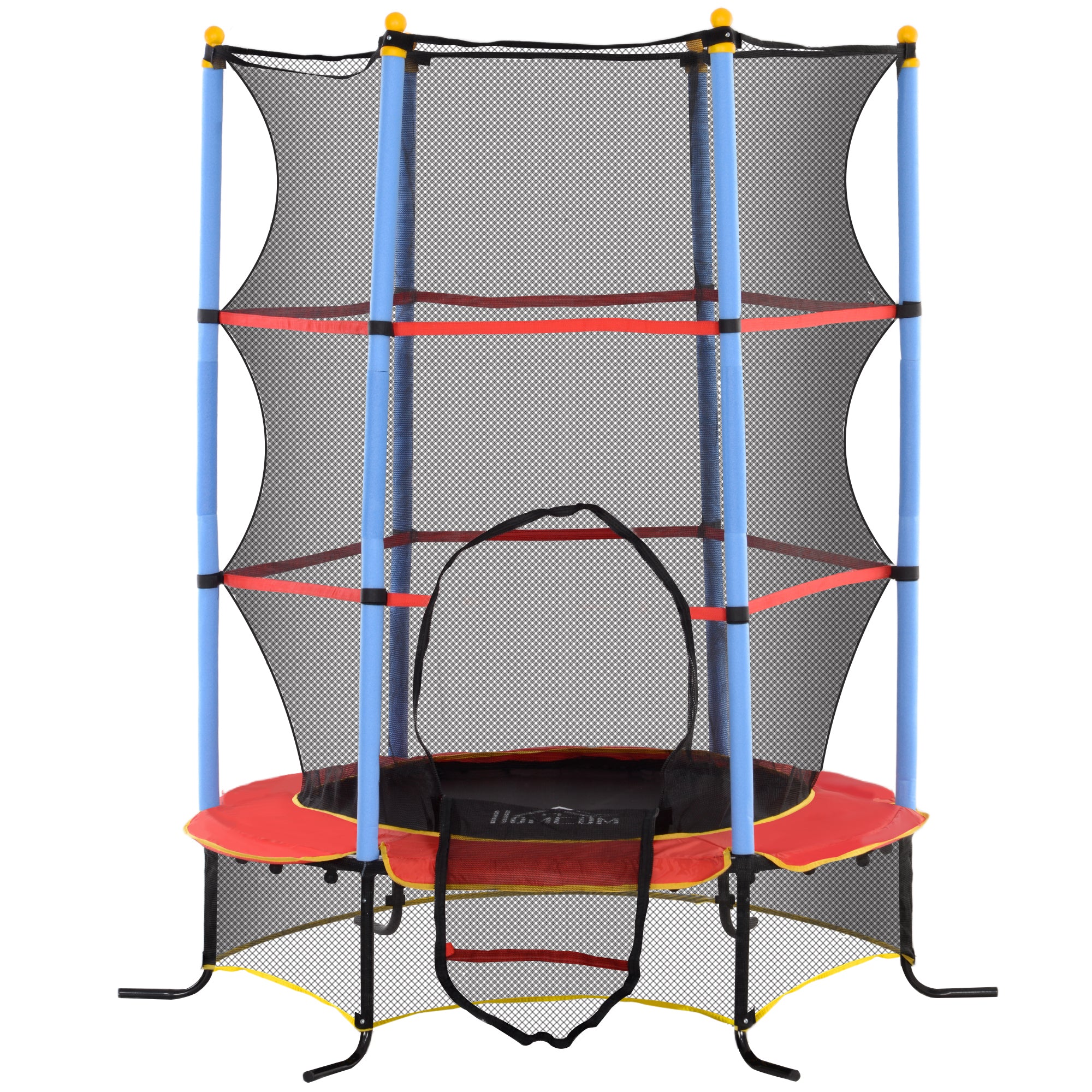 Children's Trampoline Ø 1.75 × 1.90H m Safety Net Zippered Door Spring Cover 6 Padded Poles Included Black Red Blue