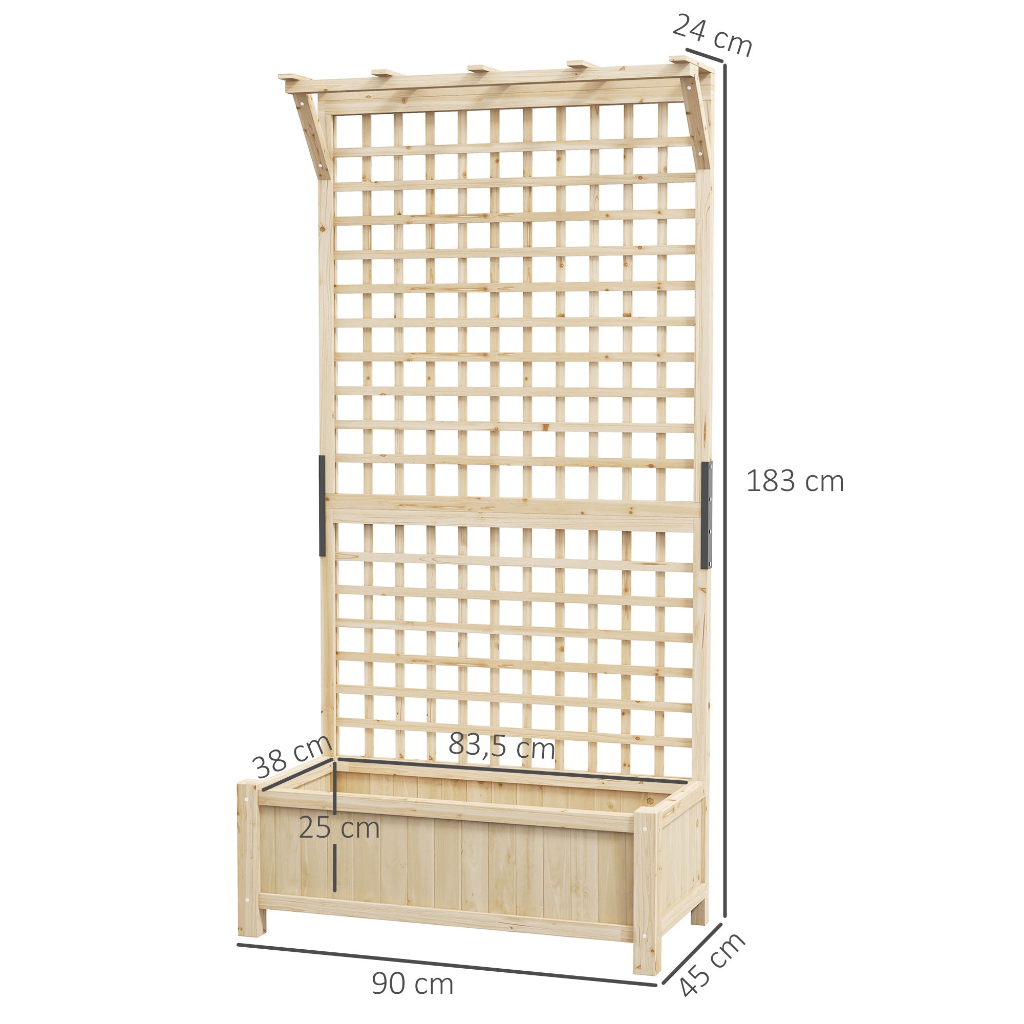 Raised Planter Box with Trellis & Roof, Wooden Garden Planter for Climbing Plants, 90 x 45 x 183 cm (35.4" x 17.7" x 72.0")