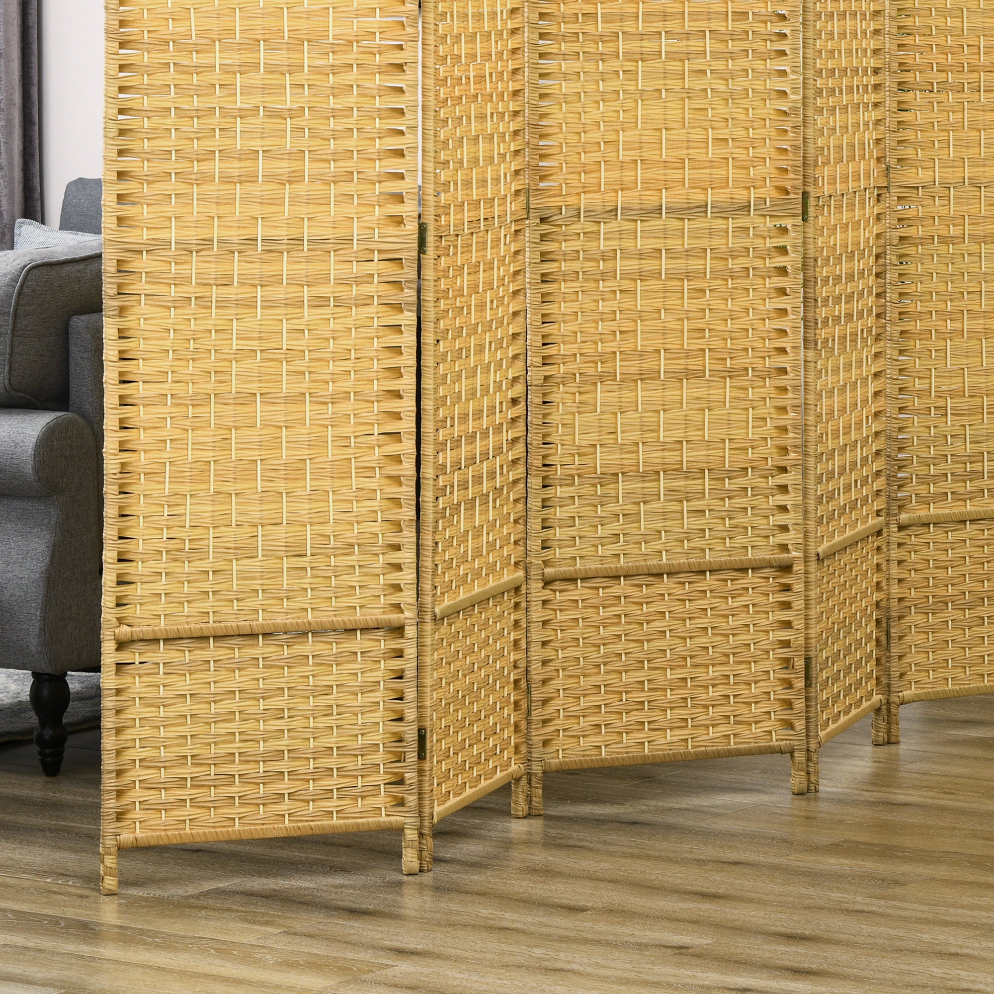 6 Panel Folding Room Divider 270x180 cm Privacy Screen Separator for Office Bedroom Natural Wood