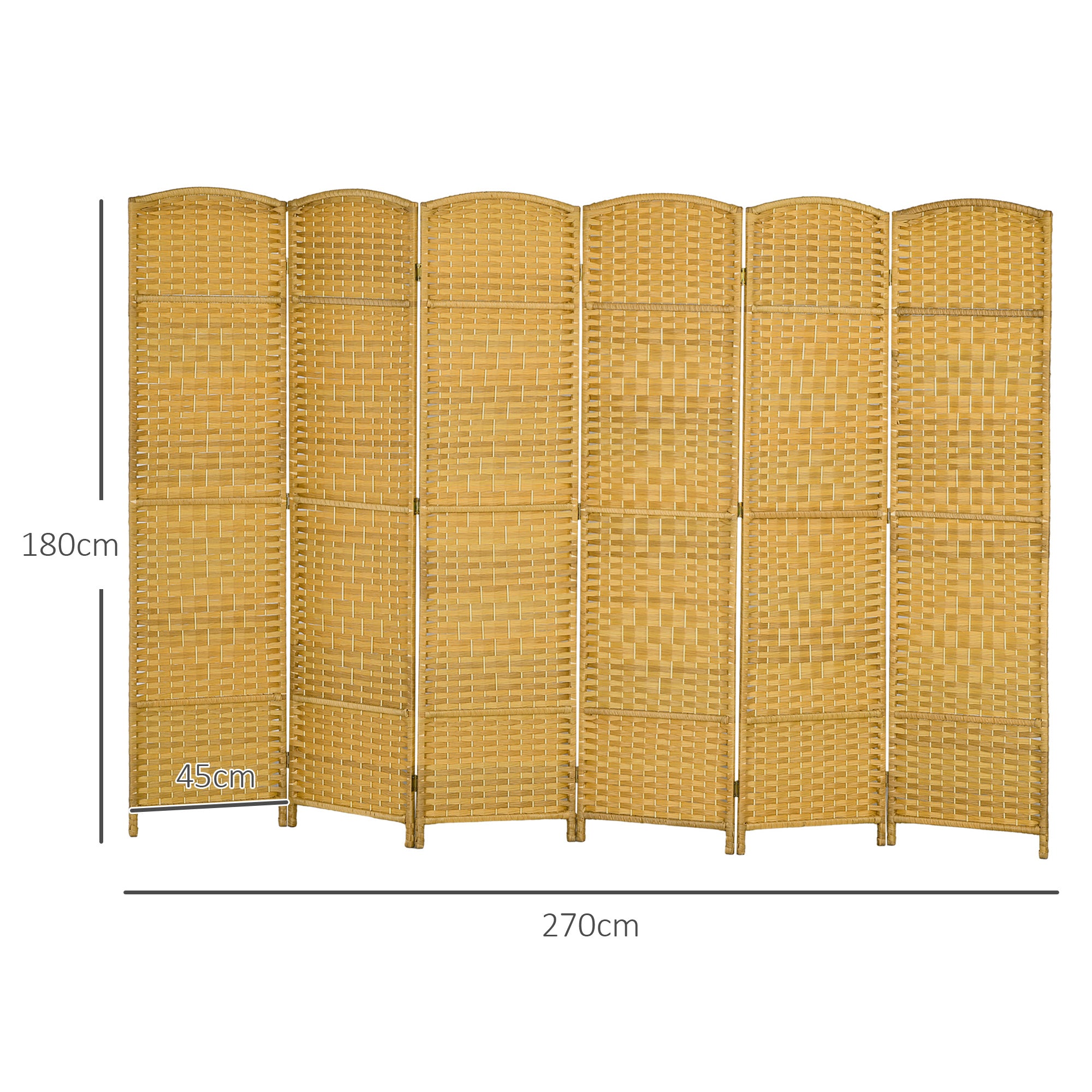 6 Panel Folding Room Divider 270x180 cm Privacy Screen Separator for Office Bedroom Natural Wood