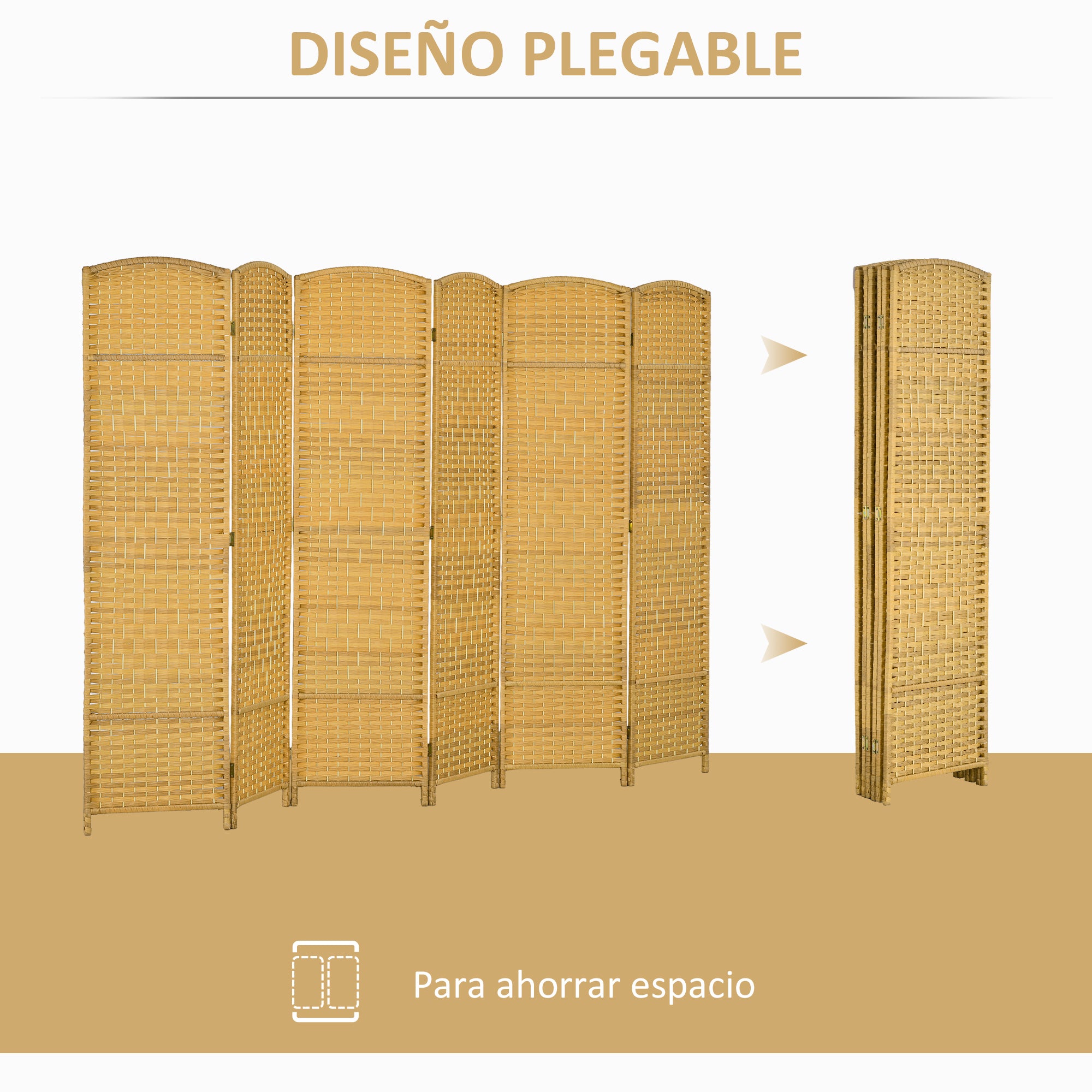 6 Panel Folding Room Divider 270x180 cm Privacy Screen Separator for Office Bedroom Natural Wood