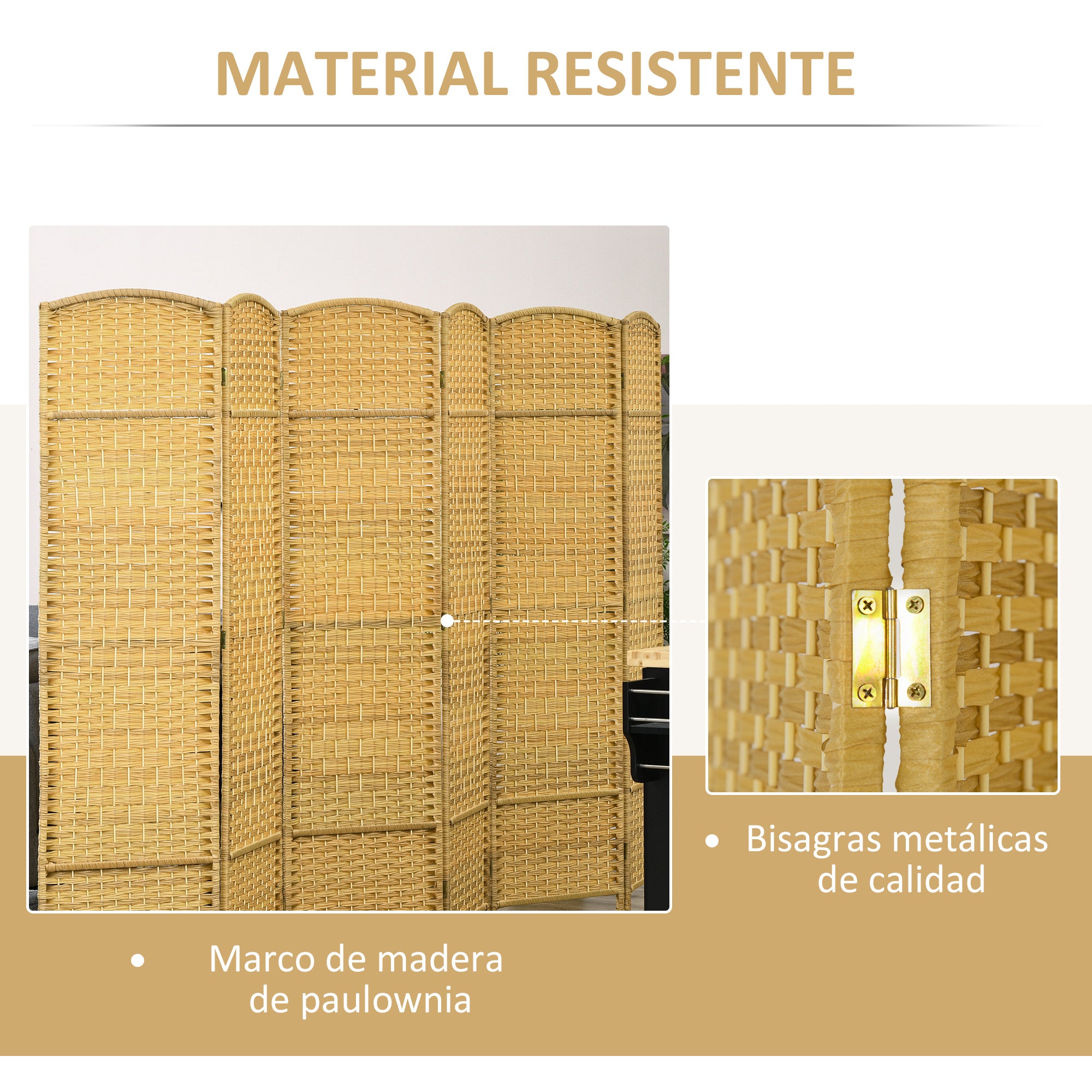 6 Panel Folding Room Divider 270x180 cm Privacy Screen Separator for Office Bedroom Natural Wood