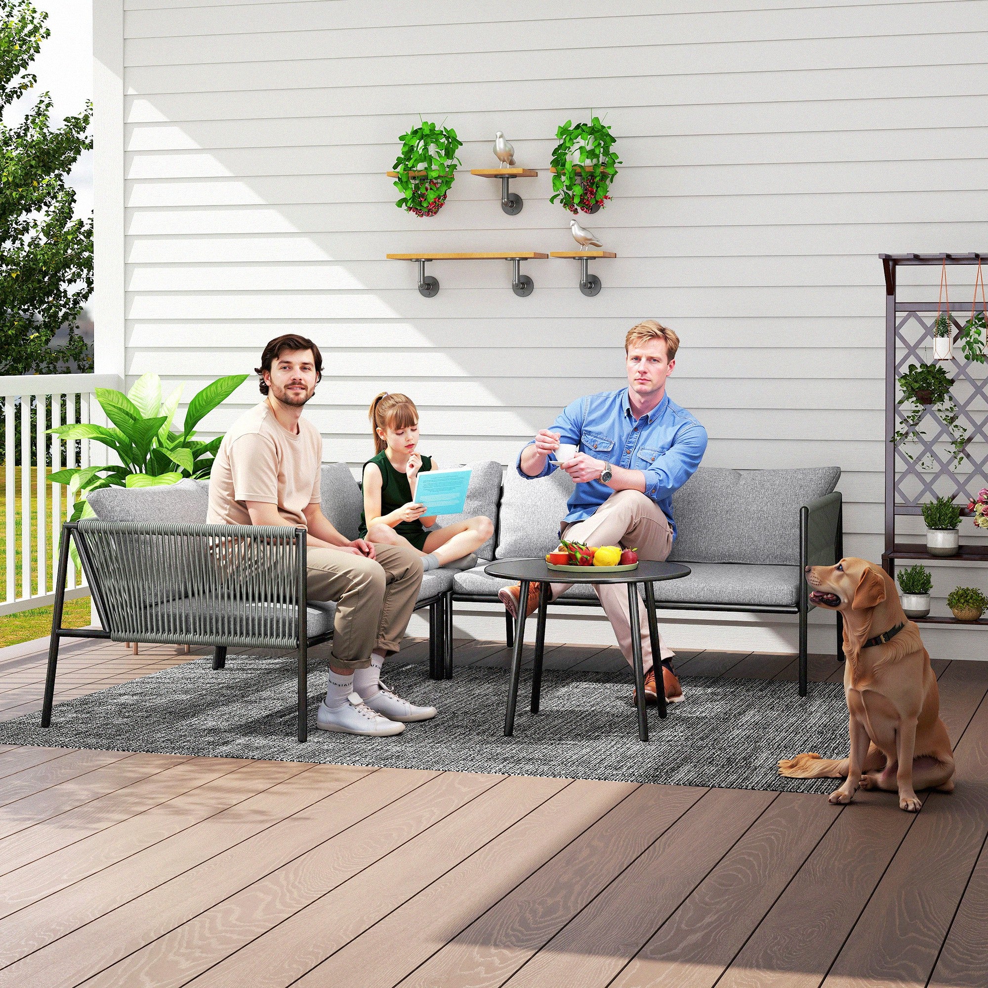 Garden Furniture Set Polyrattan Lounge Set with Corner Sofa Table Cushions Weatherproof Seating Group for 6 Persons Outdoor Balcony Furniture Garden Lounge Terrace Furniture for Garden Balcony Dark Gray