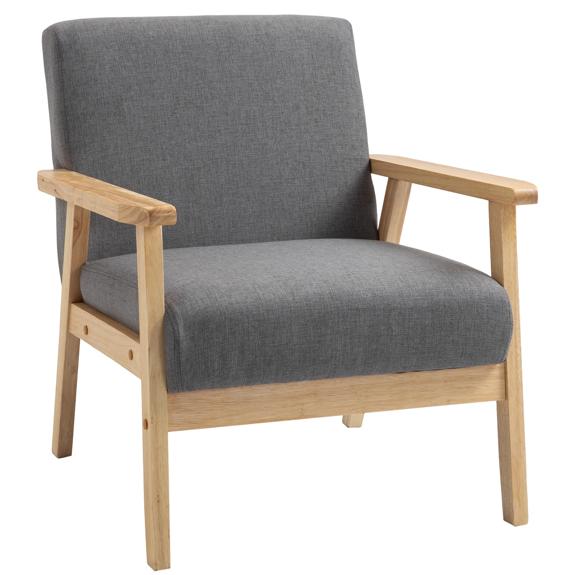 Chair Living Room Lounge Chair Armchair Relax Chair with Solid Wood Legs, Reading Chair with Linen Look, Upholstered Chair for Bedroom Study, Gray