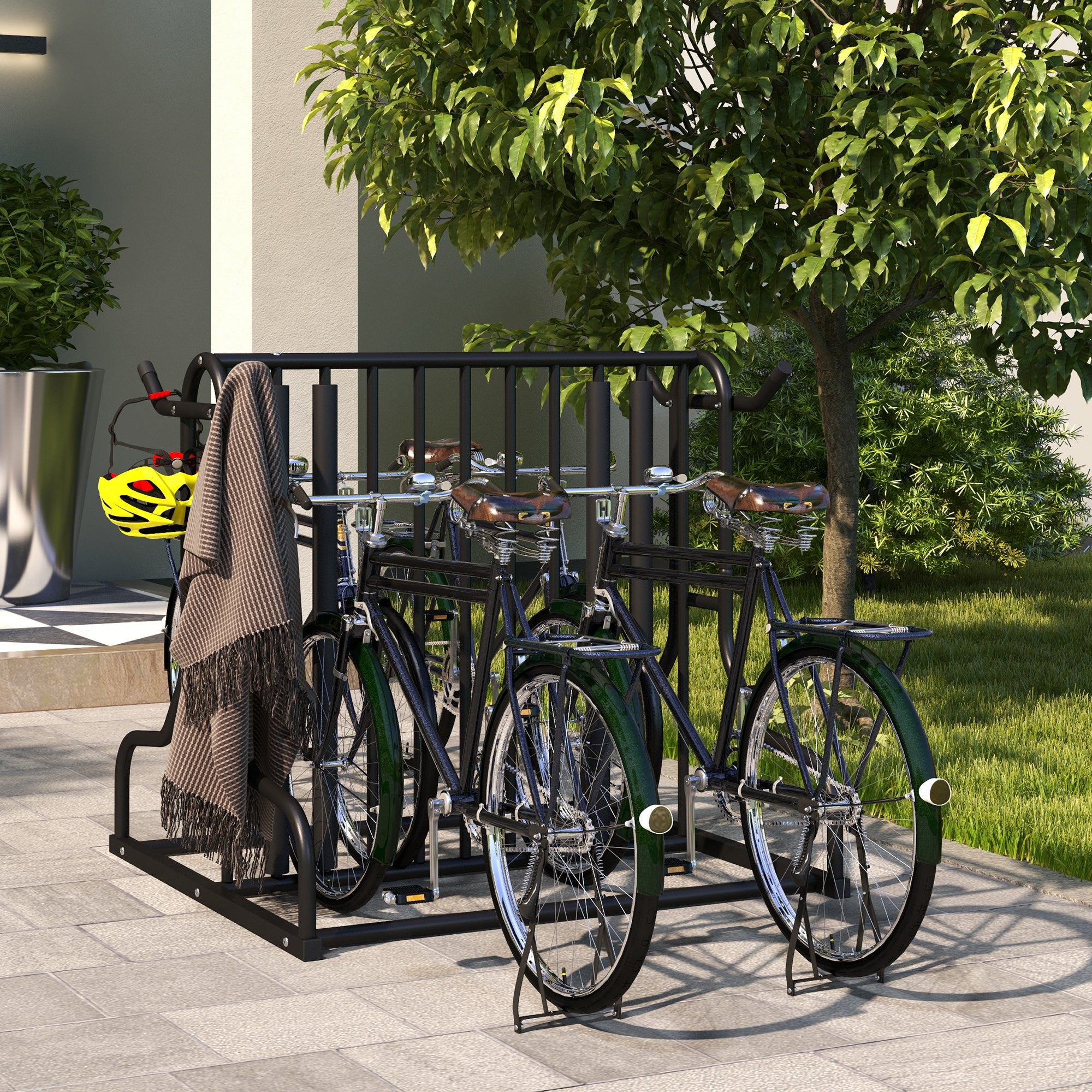 Bike Stand Multi-Stand Bike Rack Weatherproof Floor Stand for up to 4 Bikes, Double-Sided, Steel 90 x 80 x 80 cm, Black