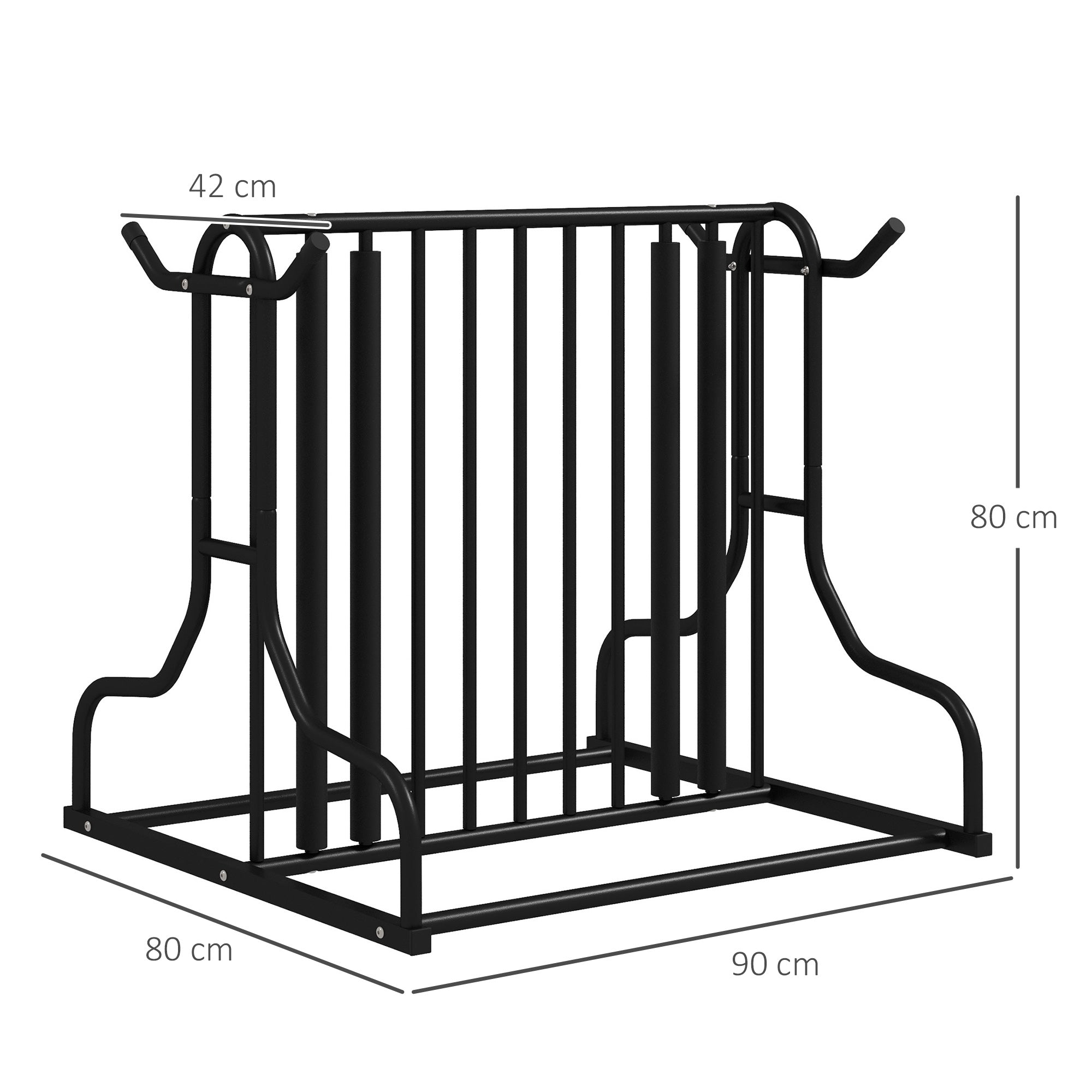 Bike Stand Multi-Stand Bike Rack Weatherproof Floor Stand for up to 4 Bikes, Double-Sided, Steel 90 x 80 x 80 cm, Black