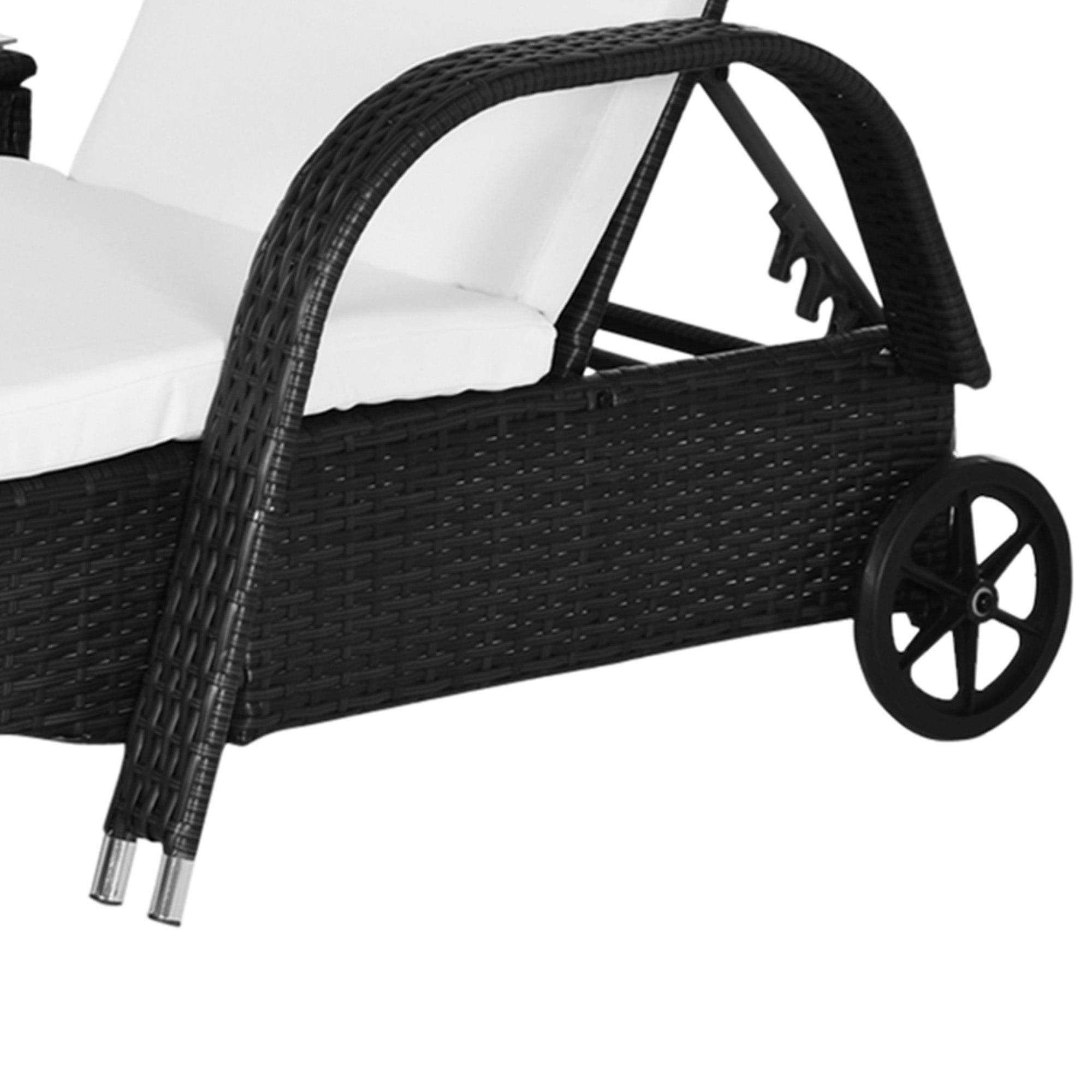 Sun Lounger Garden Lounger Table 3-Piece Set Garden Furniture, Poly Rattan+Metal Black+Cream White