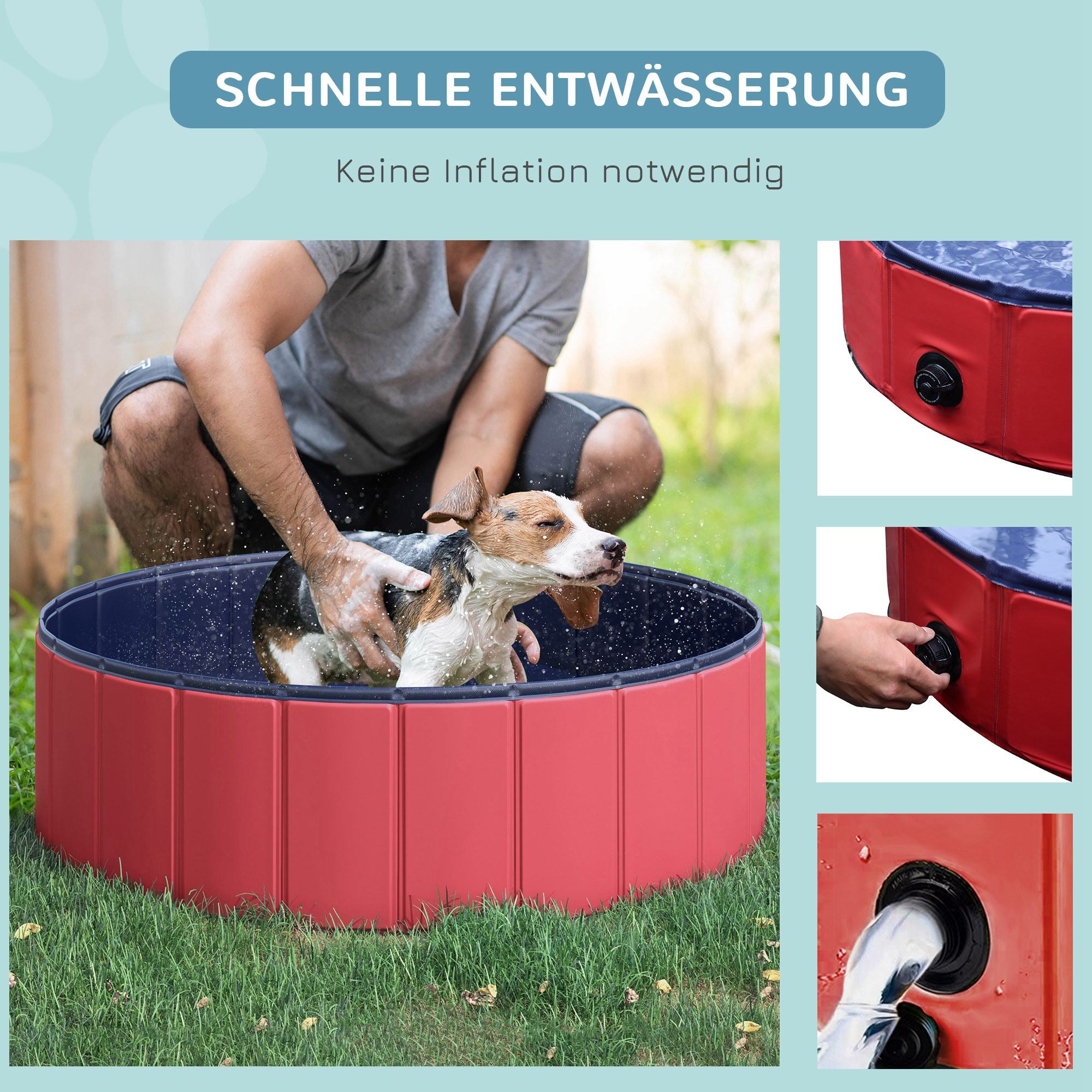 Foldable Dog Bath Tub Dog Pool Splash Pool Swimming Pool Water Basin for Dogs and Cats Plastic+Wood Red Ø100 x H30 cm