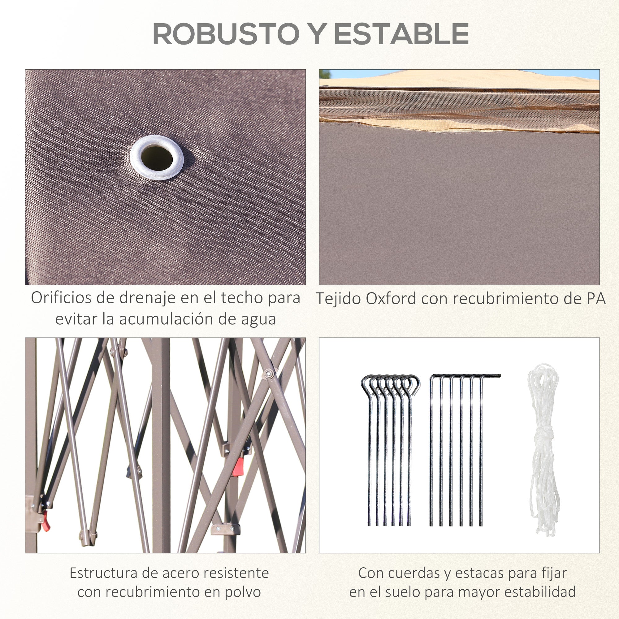 Foldable Gazebo 4x3.4x2.85 m Hexagonal Garden Canopy with Double Roof 6 Detachable Mosquito Nets Carrying Bag 3-Level Adjustable Height Anti-UV Gazebo for Party Patio Beige