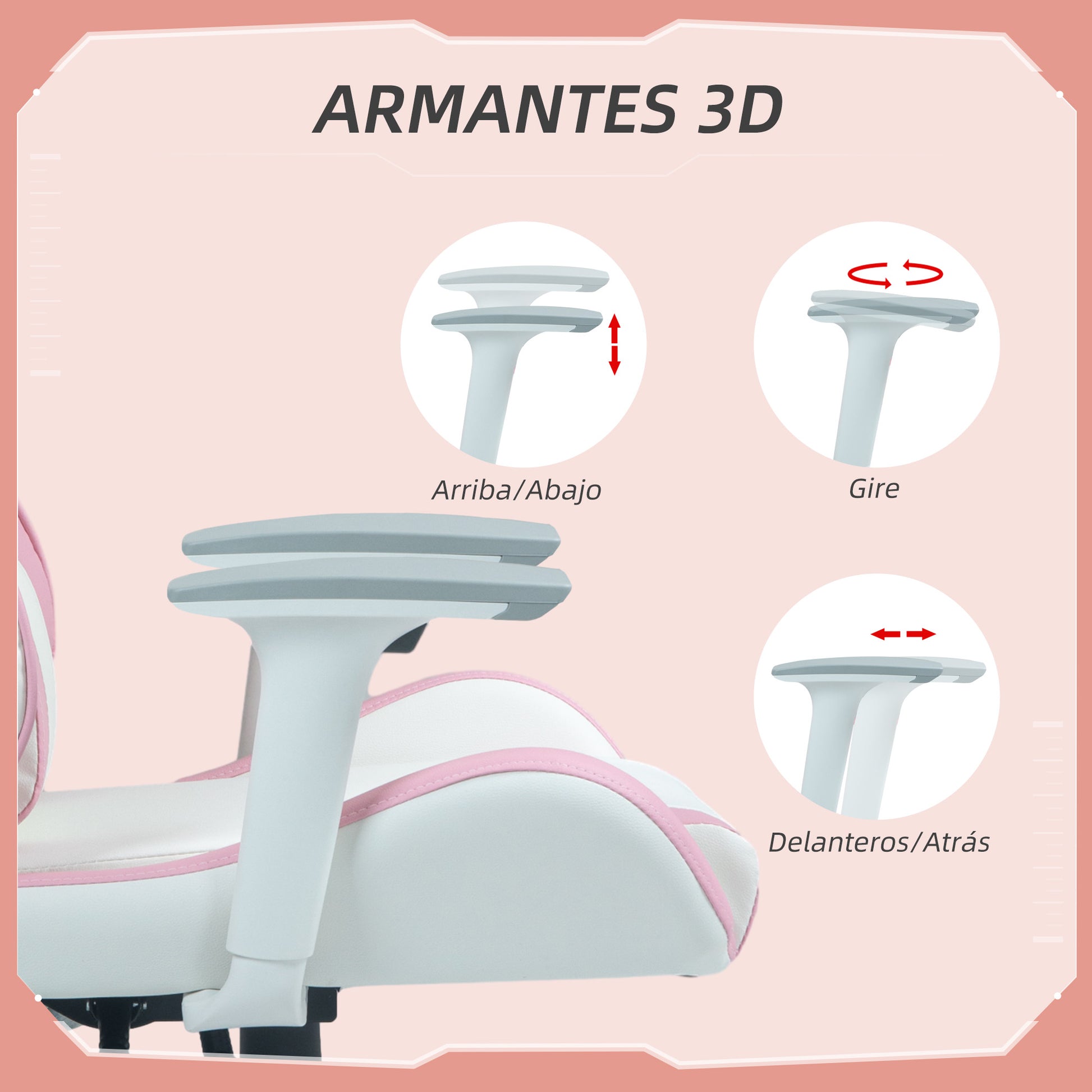 Reclining Gaming Chair Swivel Gamer Chair Professional Gaming Armchair with Lumbar Cushion 3D Armrests Removable Headrest and Adjustable Height White and Pink