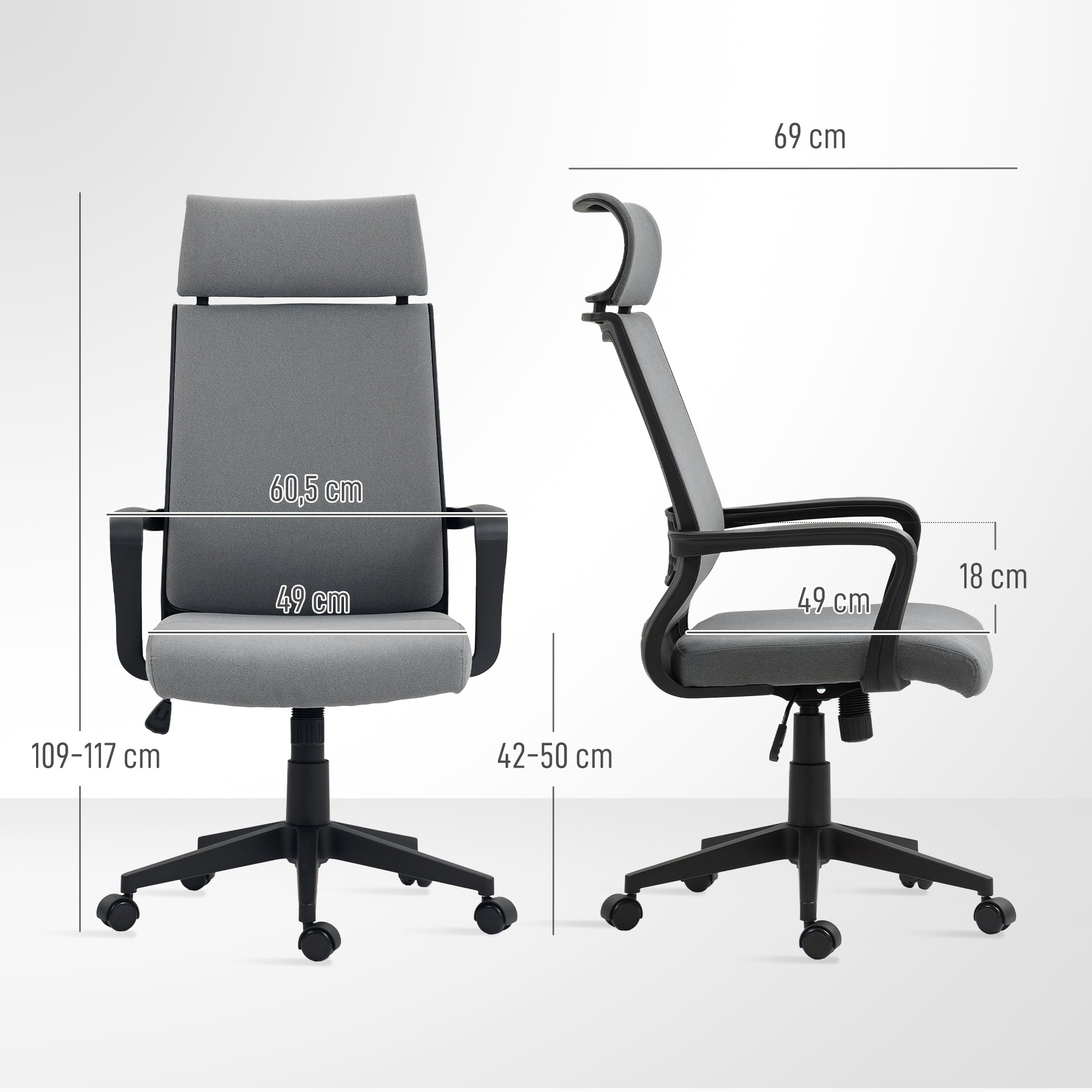 Office Chair, Ergonomic Desk Chair with Armrest, Headrest, Height Adjustable Swivel Chair with Rocking Function, Computer Chair with Faux Wool Look, Dark Gray