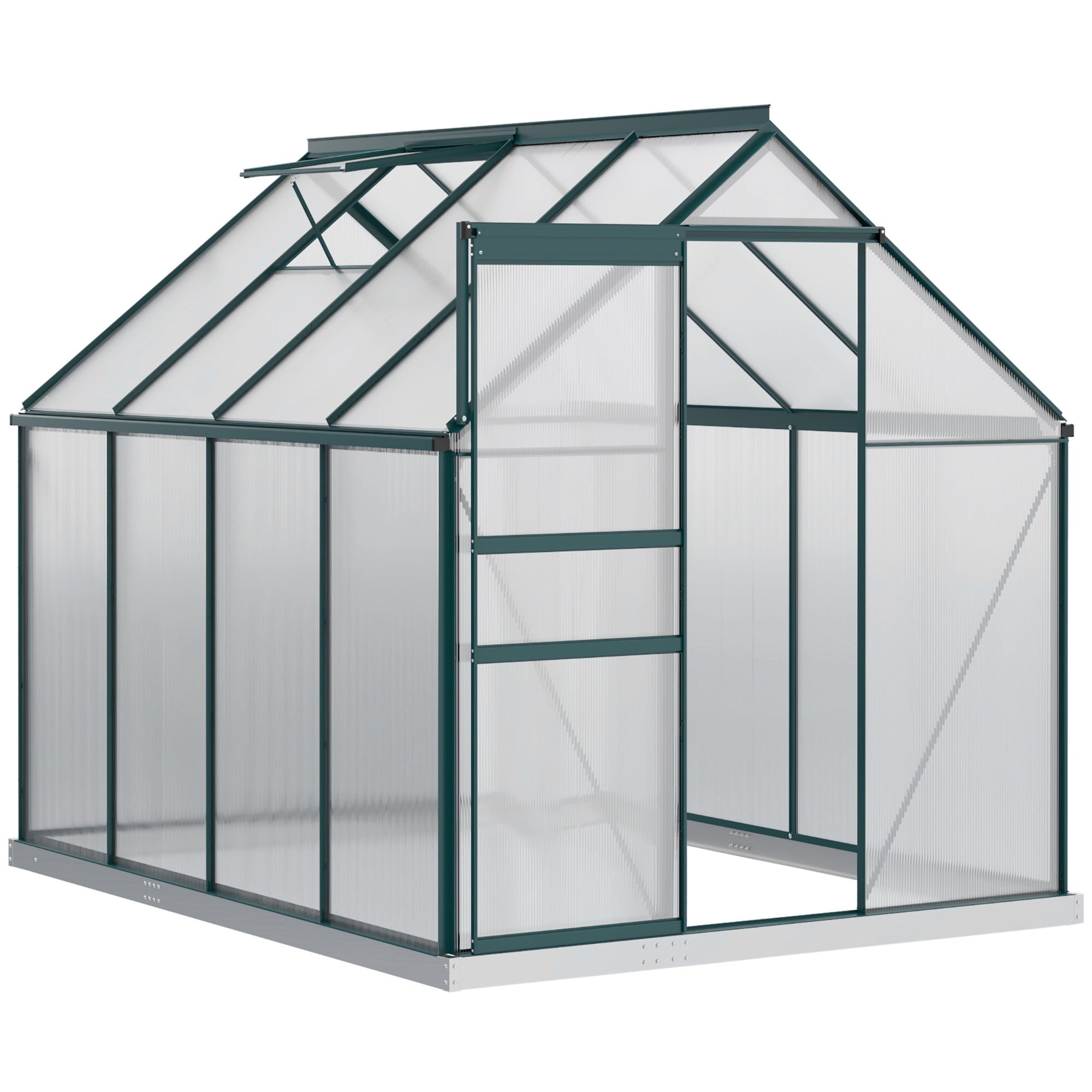 Polycarbonate Garden Greenhouse 190x253x199cm, with Openable Window and Sliding Door, Aluminum Structure, Green