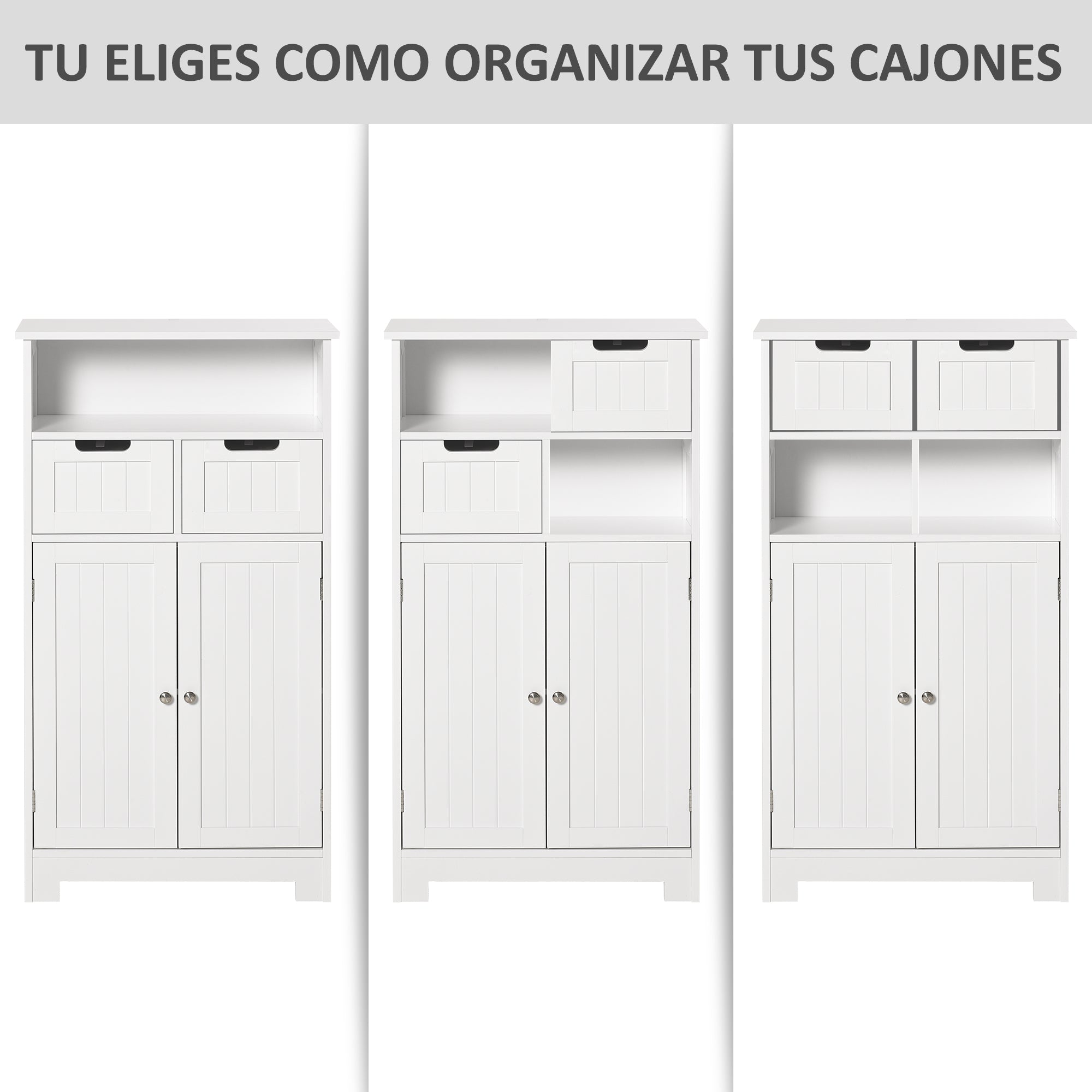 Bathroom Cabinet with 2 Doors Adjustable Shelf 2 Drawers and Open Compartment Storage Auxiliary furniture for Living Room Kitchen 60x30x108.8 cm White