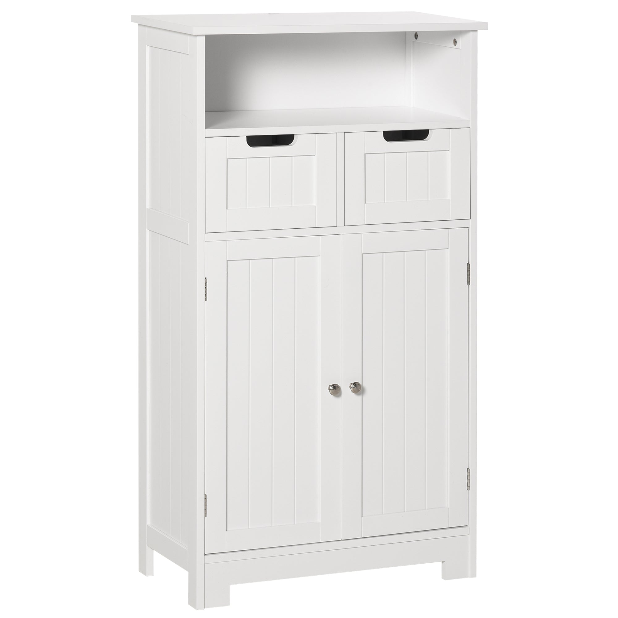 Bathroom Cabinet with 2 Doors Adjustable Shelf 2 Drawers and Open Compartment Storage Auxiliary furniture for Living Room Kitchen 60x30x108.8 cm White