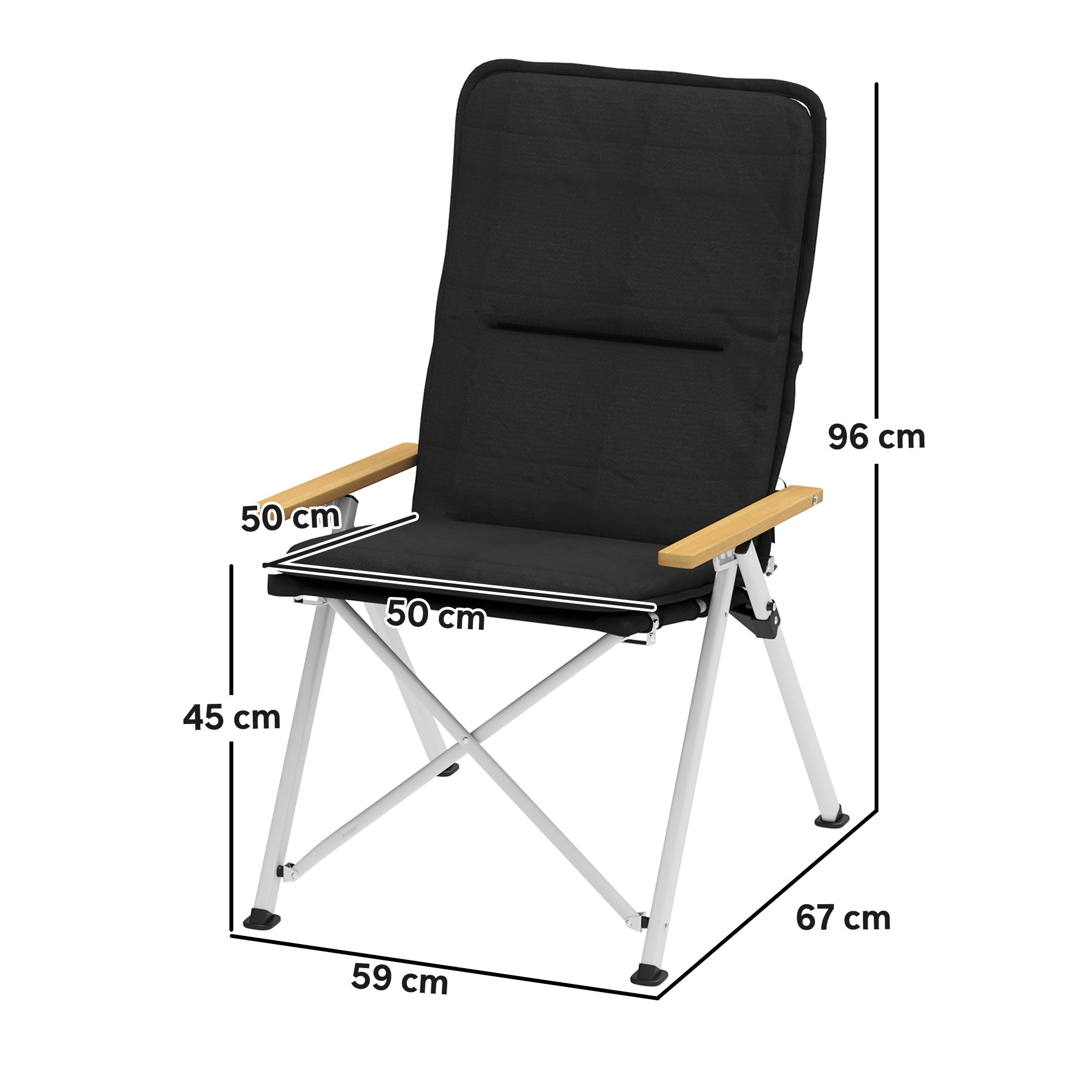 Camping Chair Folding Fishing Chair Portable, High Back, Removable Cushion and Carrying Bag, Garden Chair for Hiking, Fishing, Beach, and Picnic, 59x67x96cm, Black