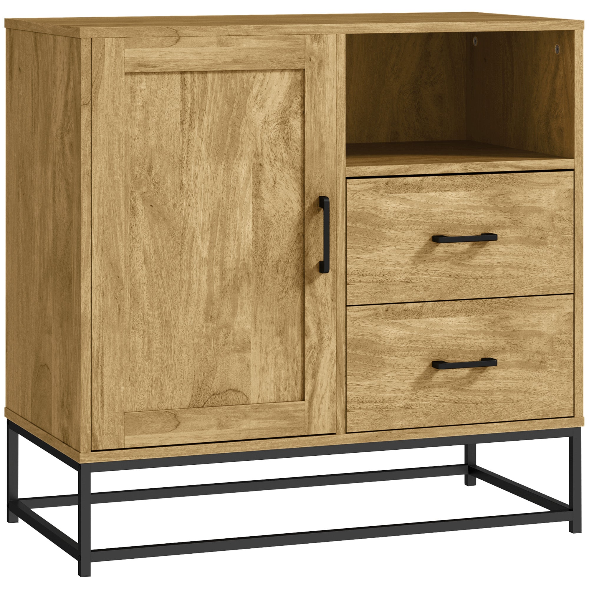 Modern Style Buffet Sideboard Storage Cabinet with 2 Drawers, Open Compartment, and Adjustable Shelf - Dining Room, Kitchen, Living Room Buffet, 80 x 40 x 78 cm, natural wood
