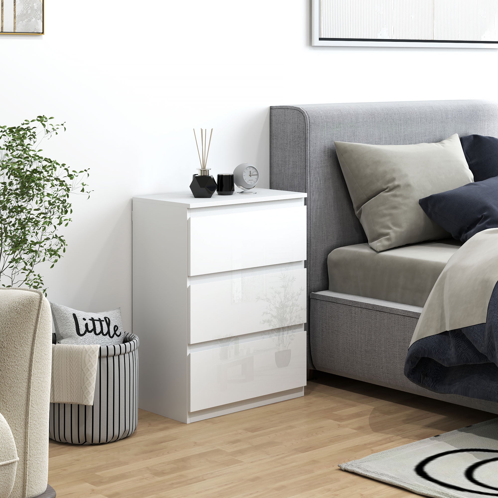 Chest of Drawers with 3 Drawers Modern Bedroom Chest of Drawers with Anti-tip Design Dresser for Living Room Hallway 55x34x75 cm Bright White