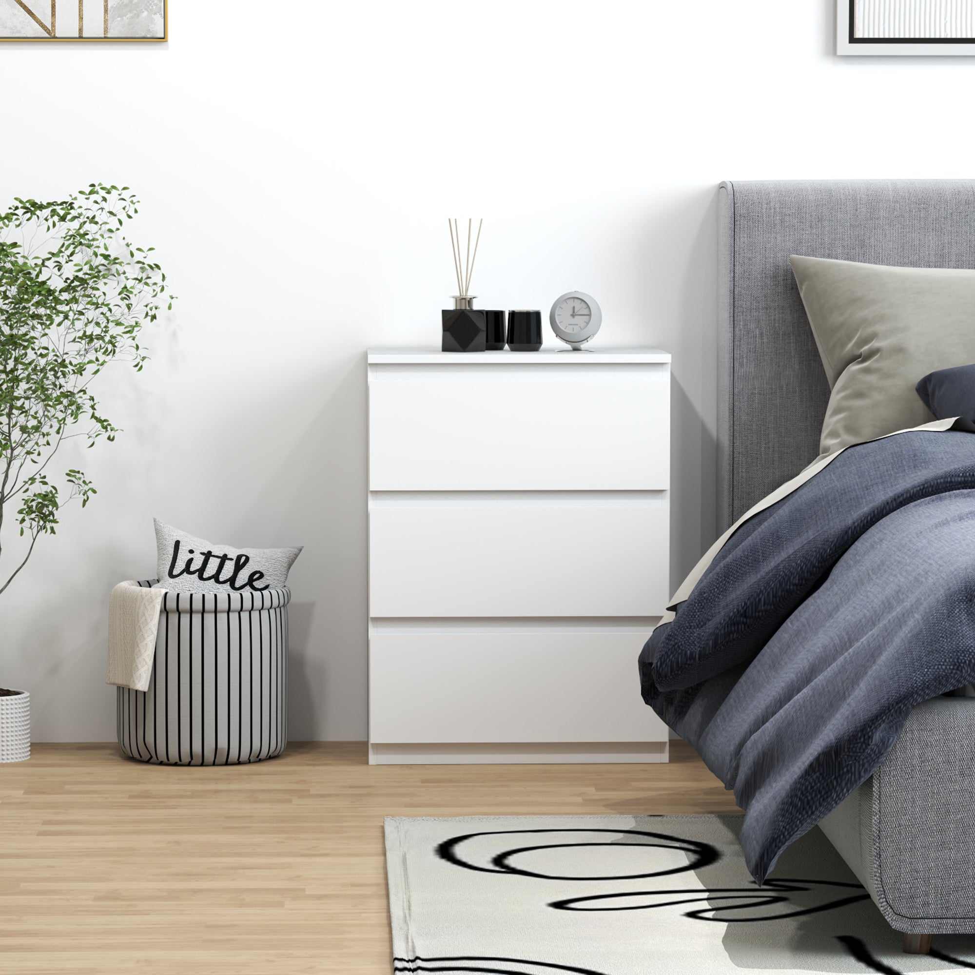 Chest of Drawers with 3 Drawers Modern Bedroom Chest of Drawers with Anti-tip Design Dresser for Living Room Hallway 55x34x75 cm Bright White