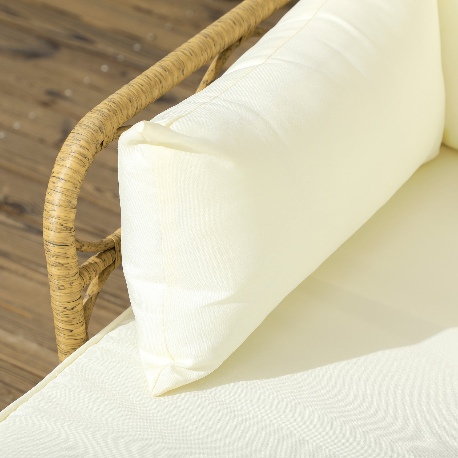 3-Piece Outdoor Rattan Lounge Set with Chaise Longue, Two-Seater Sofa, Cushions, and Coffee Table, Cream