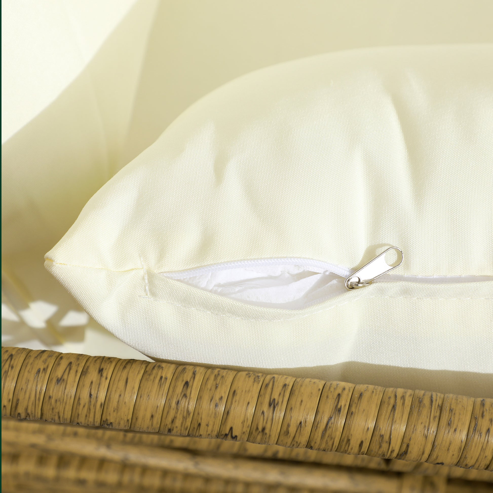 3-Piece Outdoor Rattan Lounge Set with Chaise Longue, Two-Seater Sofa, Cushions, and Coffee Table, Cream