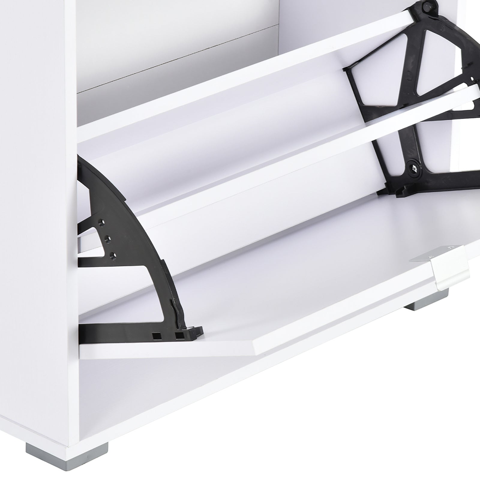 Shoe Storage Cabinet Shoe Rack 3 Drop-Down Doors 3 Compartments Wood 60L x 26W x 124H cm High Gloss White