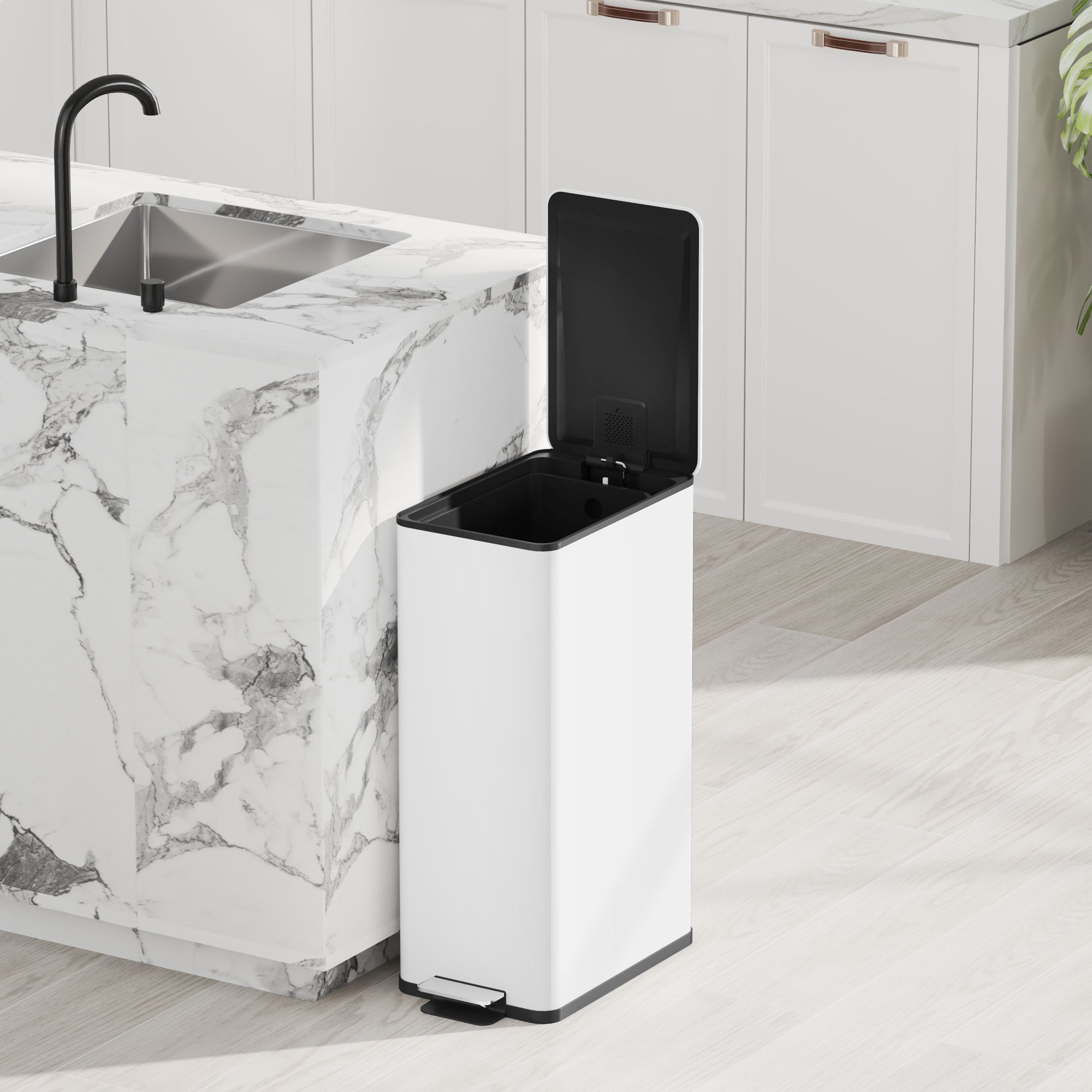 20 L (5.3 gal) Step Trash Can — Soft-Close Lid, Pedal & Removable Inner Bucket, Fingerprint-Resistant Stainless Steel, White