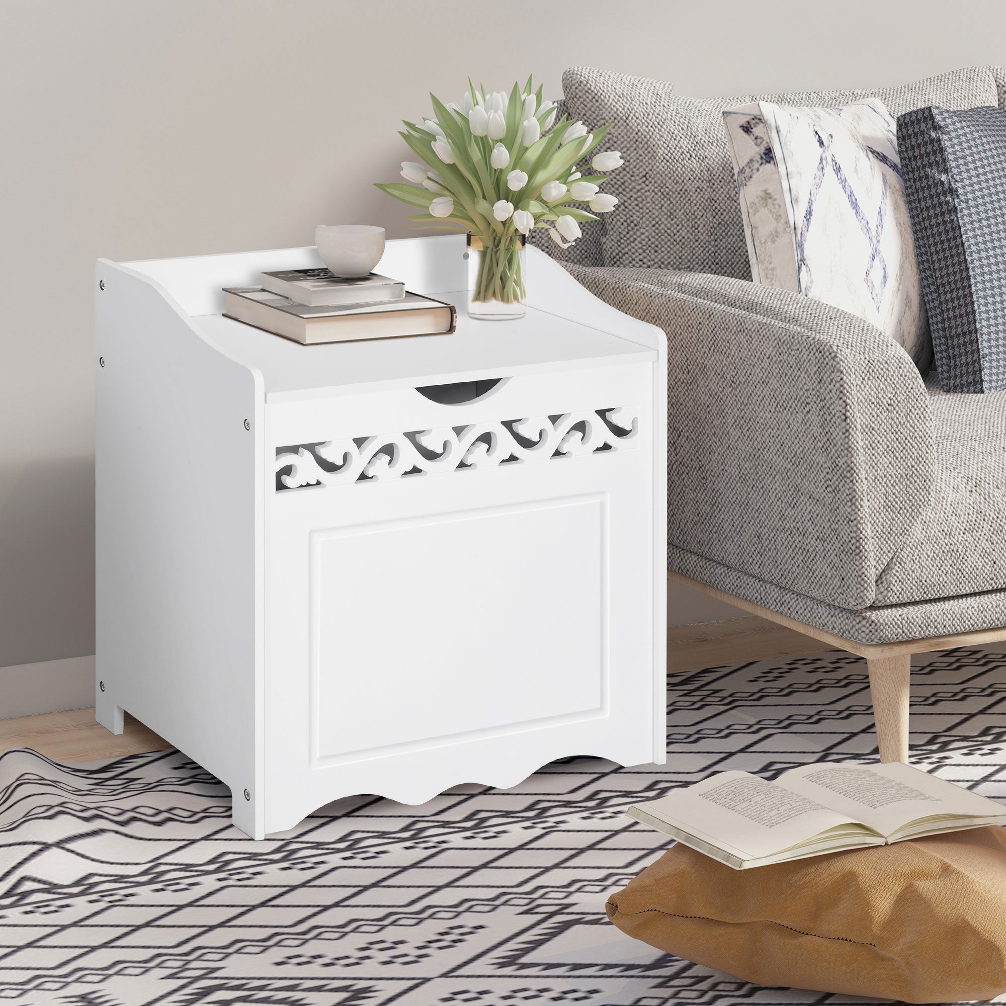 Bathroom Wooden Cabinet, Storage Cabinet for Bedroom, Living Room, 55L x 34W x 58H cm, White