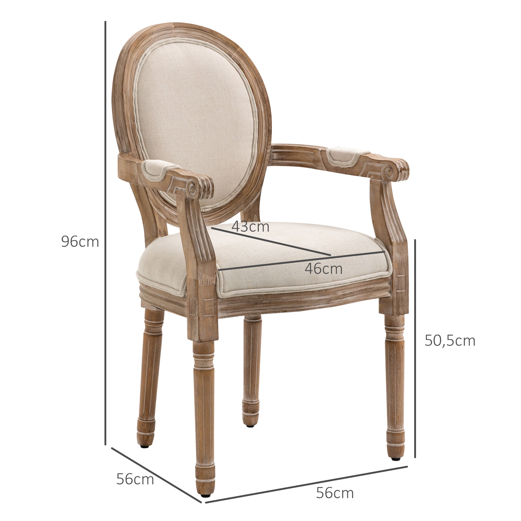 Dining Chair Kitchen Chair with Linen Look, Dining Chair, Armchair with Backrest, Wooden Legs, Upholstered Chair up to 150 kg Load Capacity, for Living Room, Kitchen, Cream
