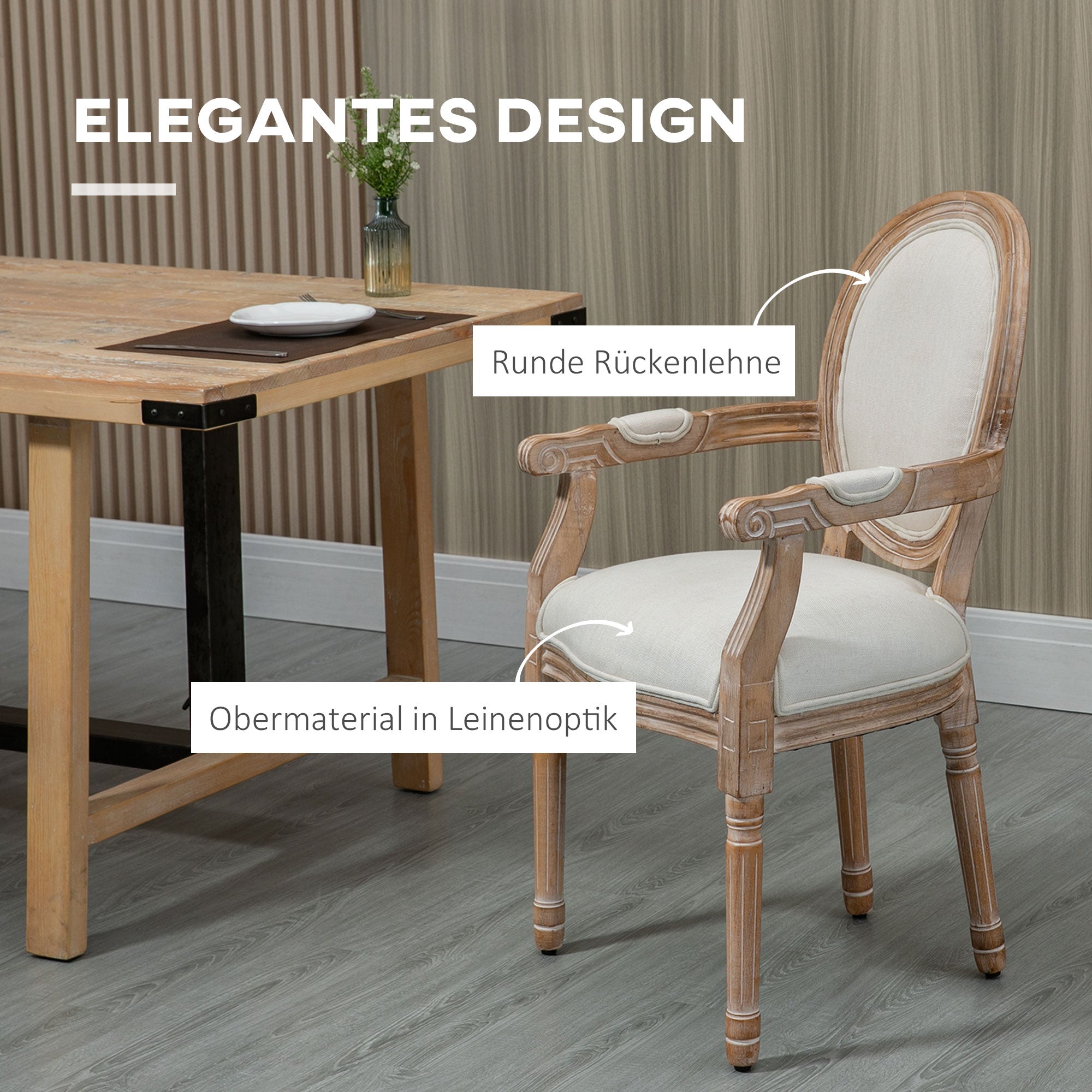 Dining Chair Kitchen Chair with Linen Look, Dining Chair, Armchair with Backrest, Wooden Legs, Upholstered Chair up to 150 kg Load Capacity, for Living Room, Kitchen, Cream