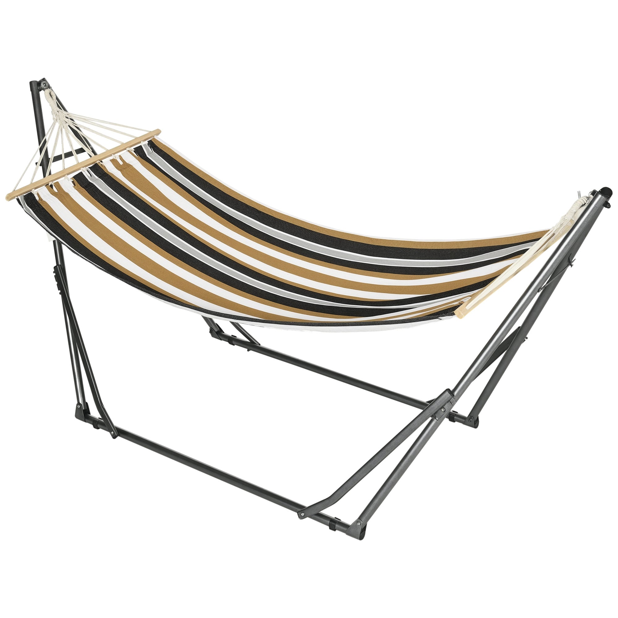 Folding Garden Hammock Clothesline Stand with Curved Metal Epoxy Stand 1 Seater max Load 120 kg dim. 270L x 100W x 94H cm
