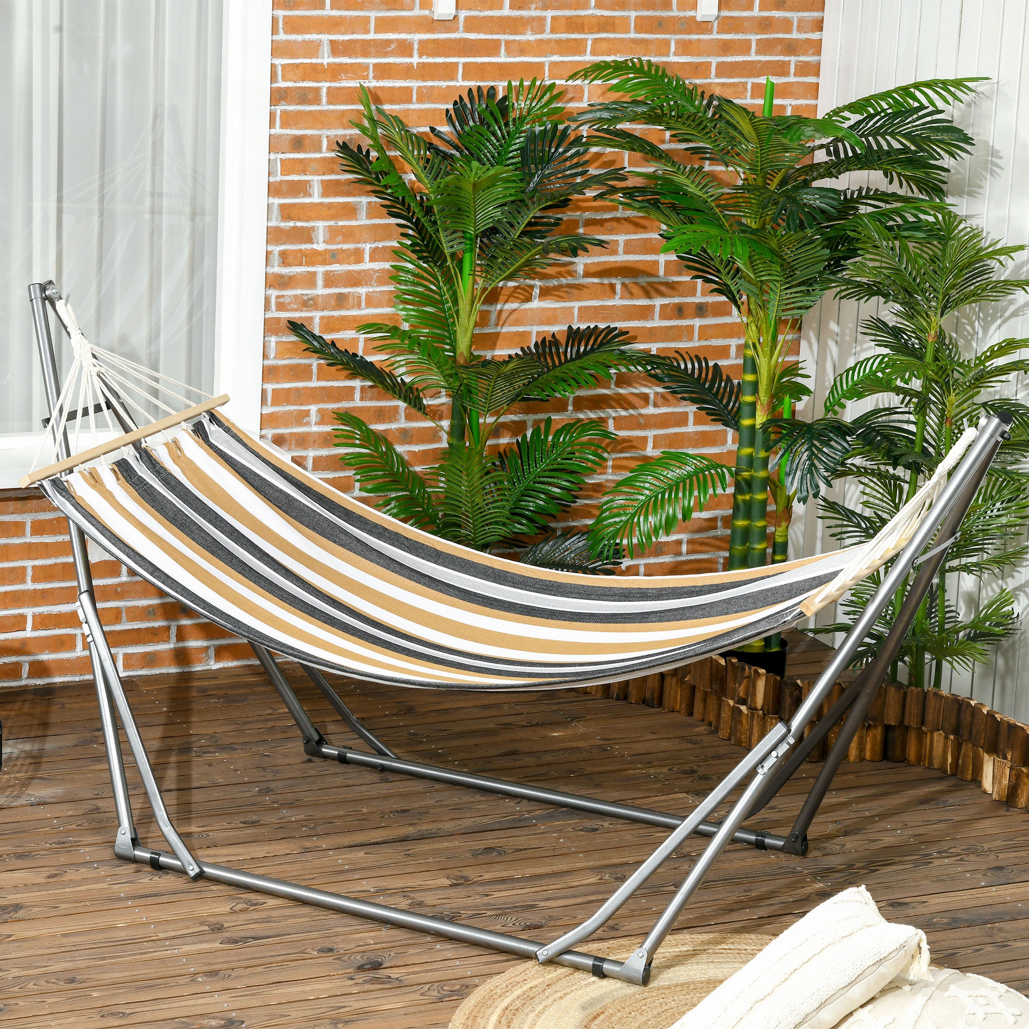 Folding Garden Hammock Clothesline Stand with Curved Metal Epoxy Stand 1 Seater max Load 120 kg dim. 270L x 100W x 94H cm